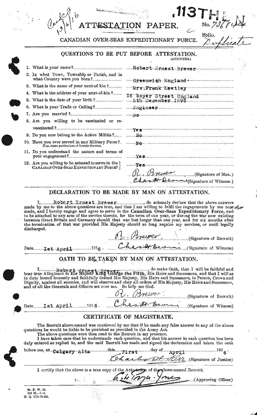 Personnel Records of the First World War - CEF 260796a