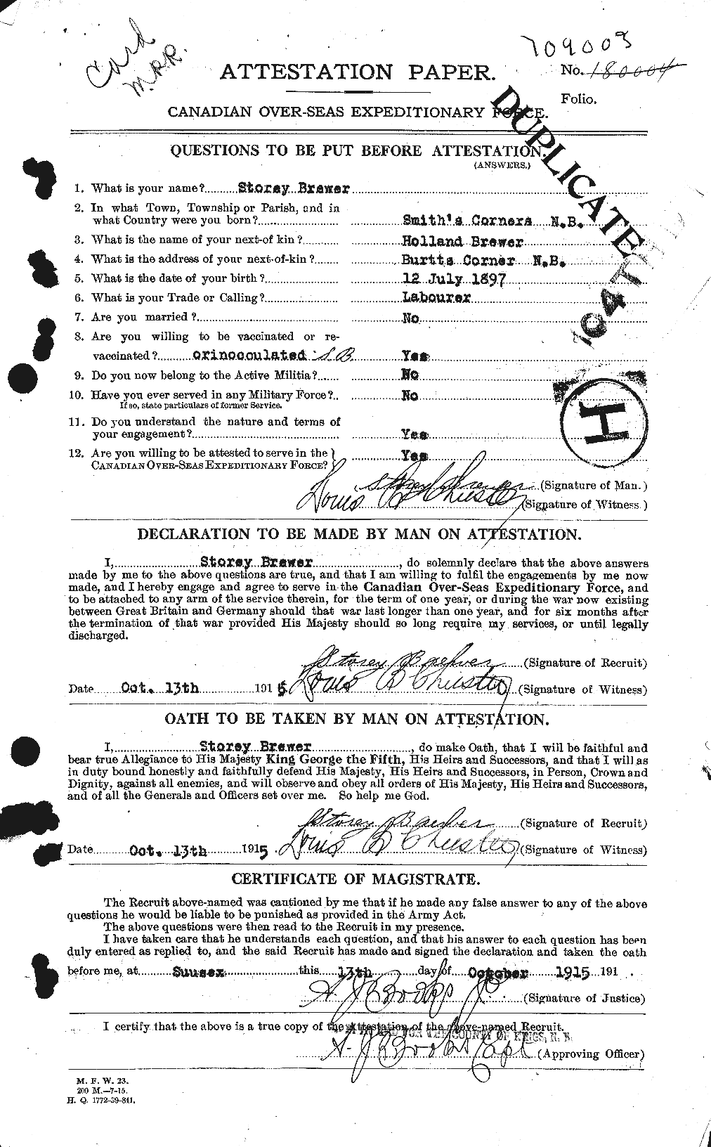 Dossiers du Personnel de la Première Guerre mondiale - CEC 260805a