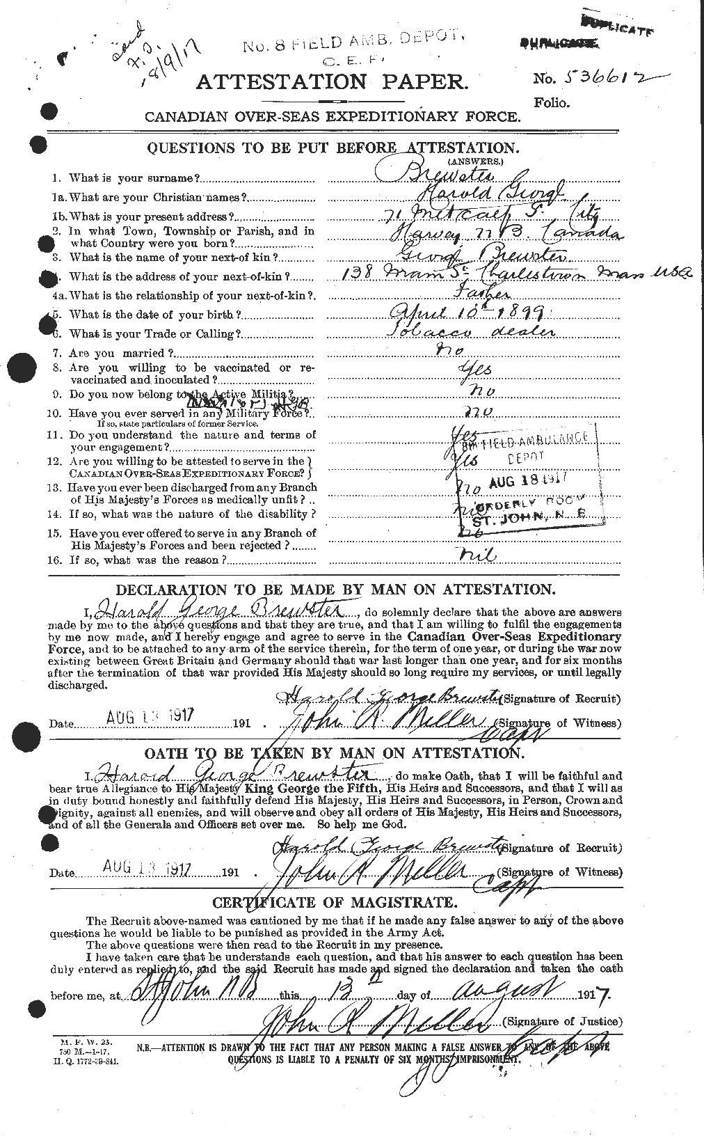 Personnel Records of the First World War - CEF 260879a