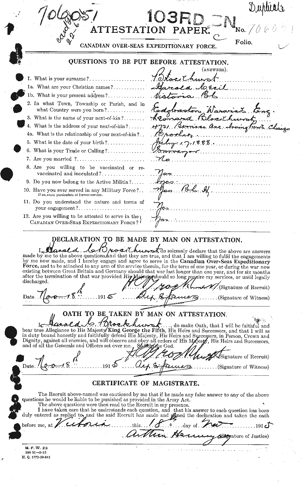 Personnel Records of the First World War - CEF 260907a
