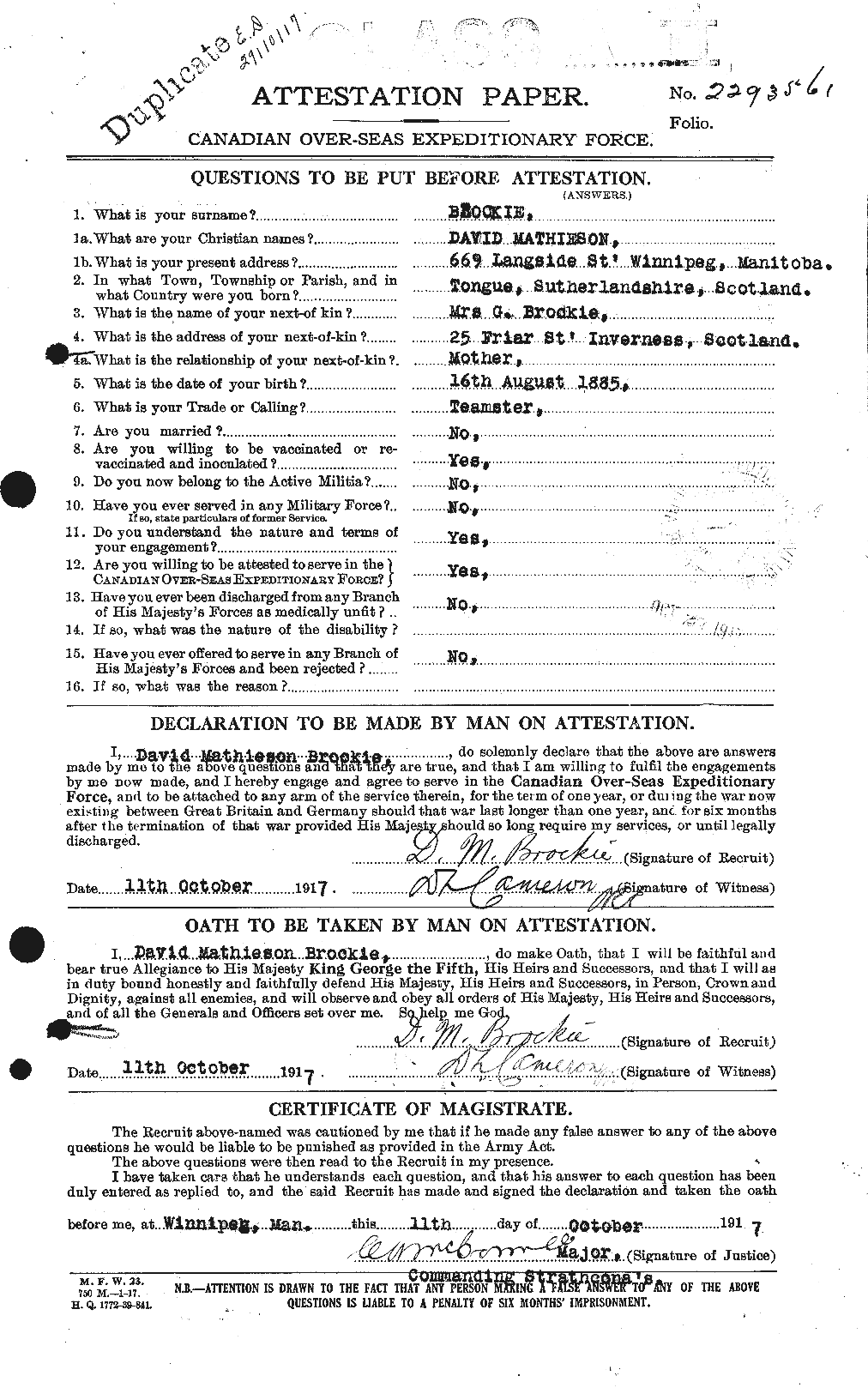 Personnel Records of the First World War - CEF 260910a
