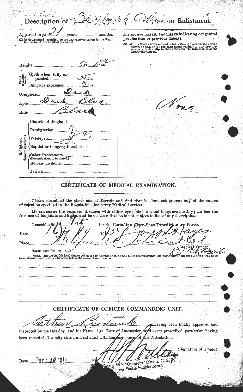 Dossiers du Personnel de la Première Guerre mondiale - CEC 260965b