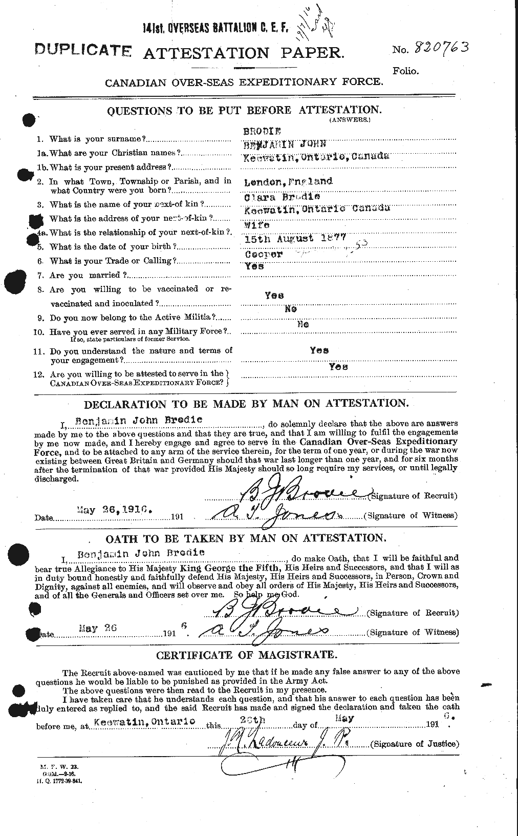 Personnel Records of the First World War - CEF 261069a