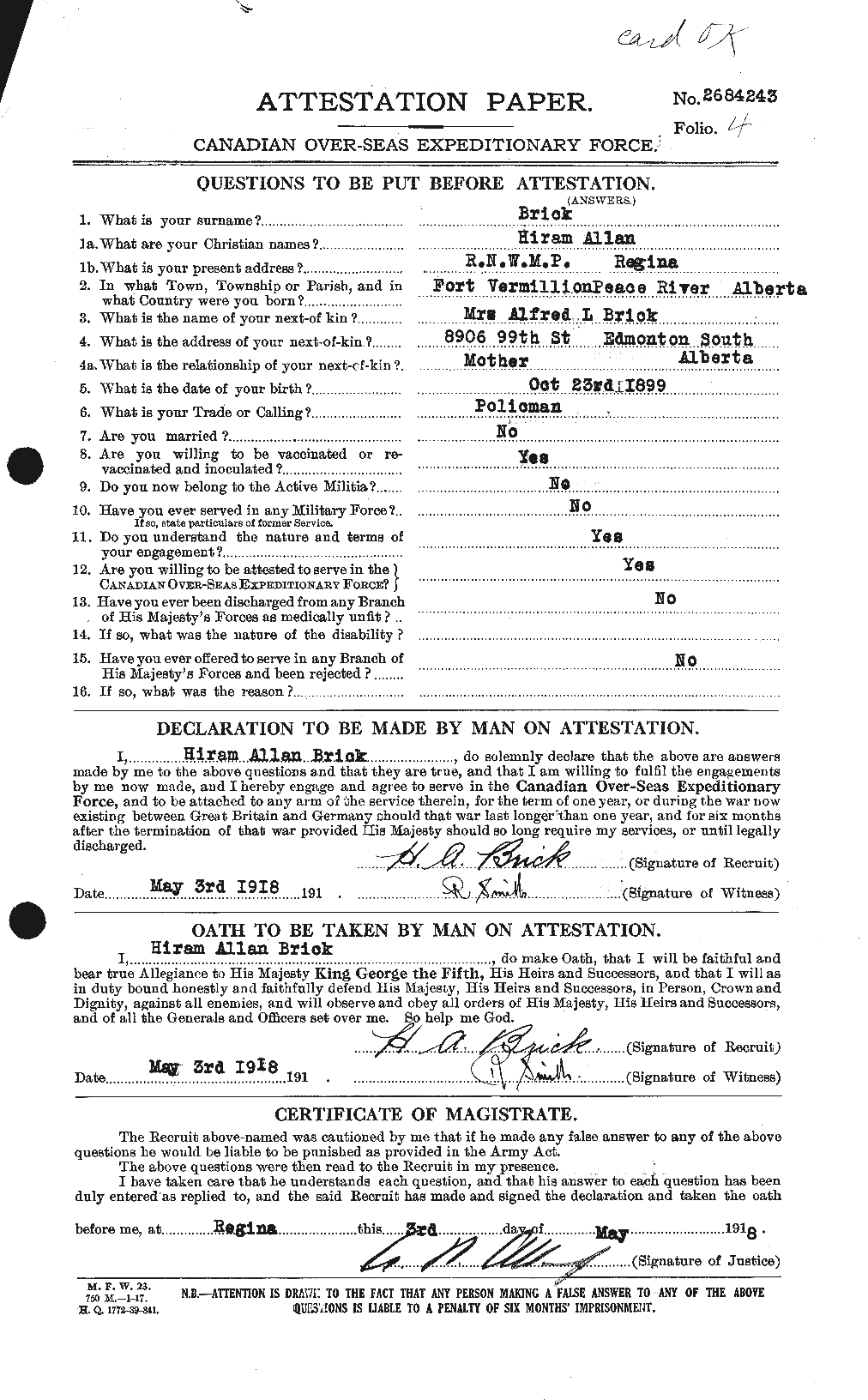 Personnel Records of the First World War - CEF 261175a