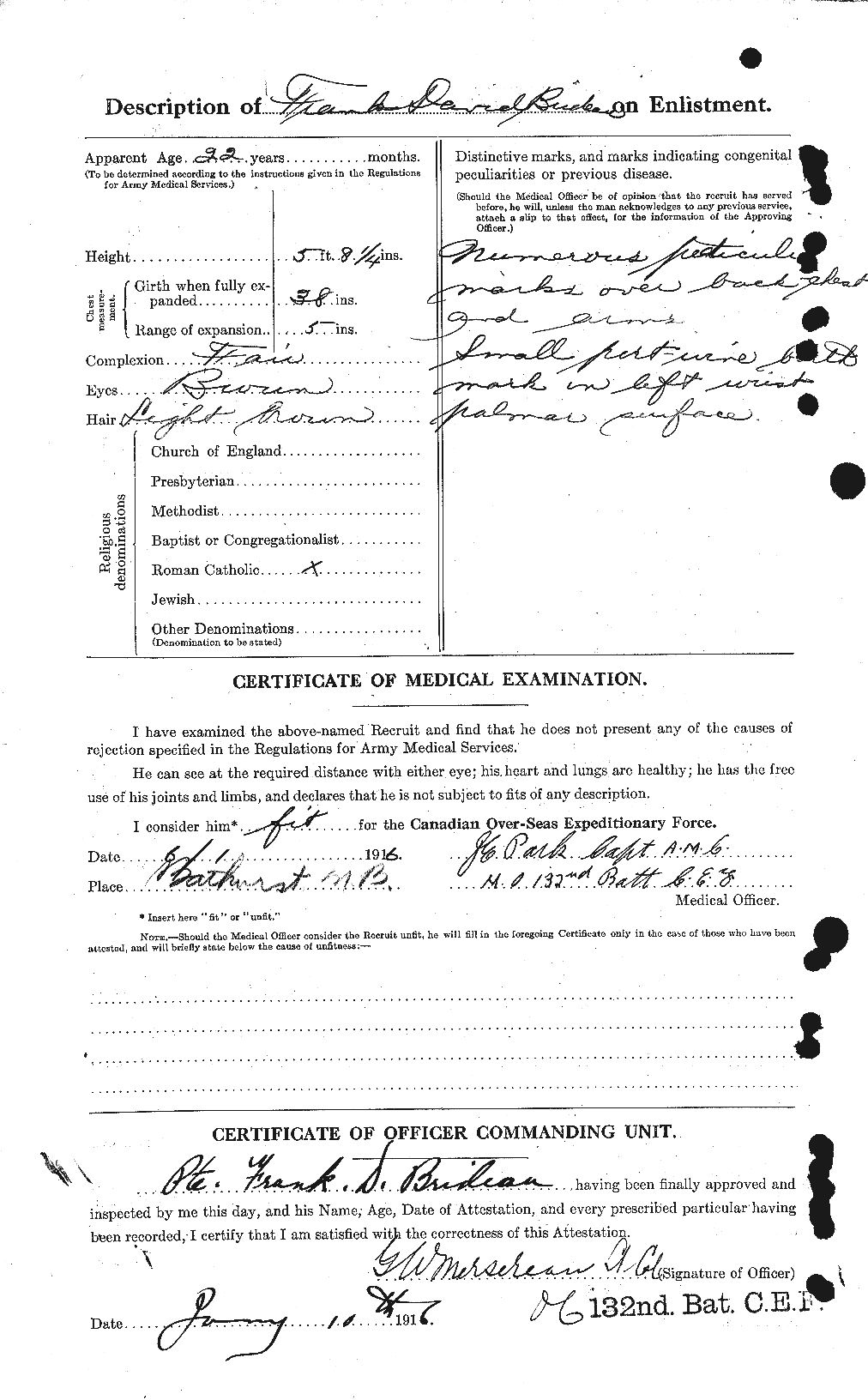 Dossiers du Personnel de la Première Guerre mondiale - CEC 261258b