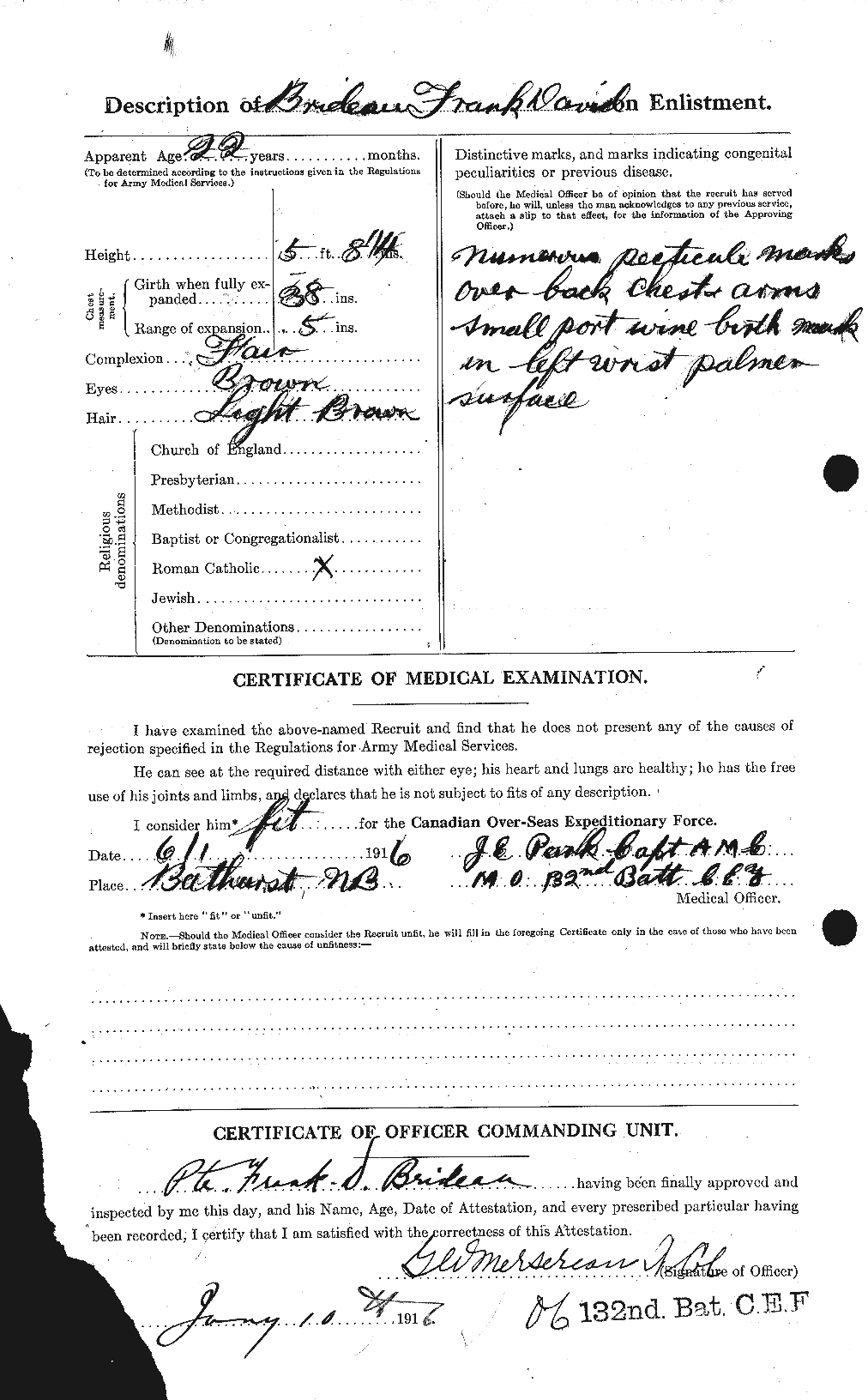 Dossiers du Personnel de la Première Guerre mondiale - CEC 261259b