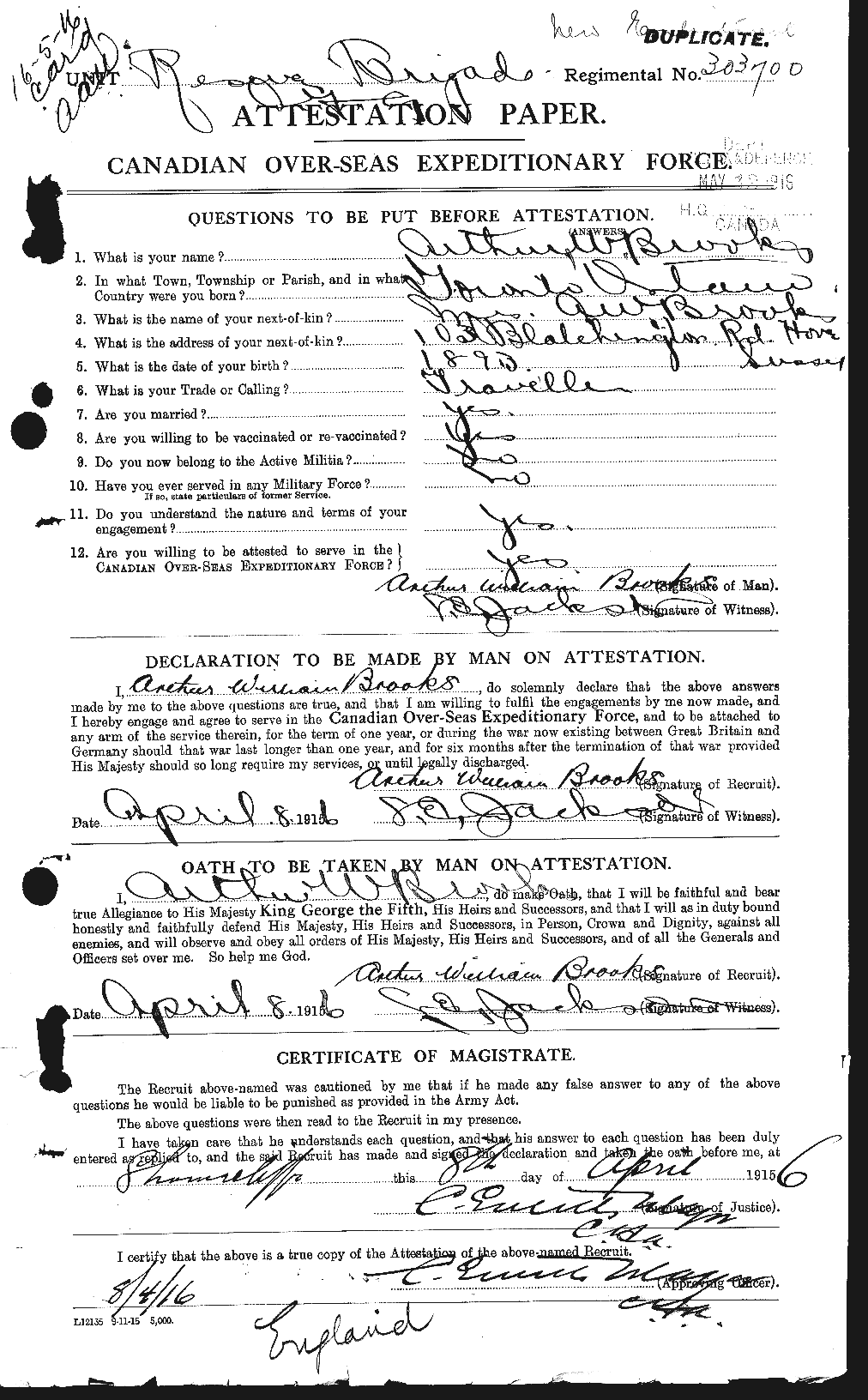 Personnel Records of the First World War - CEF 261492a