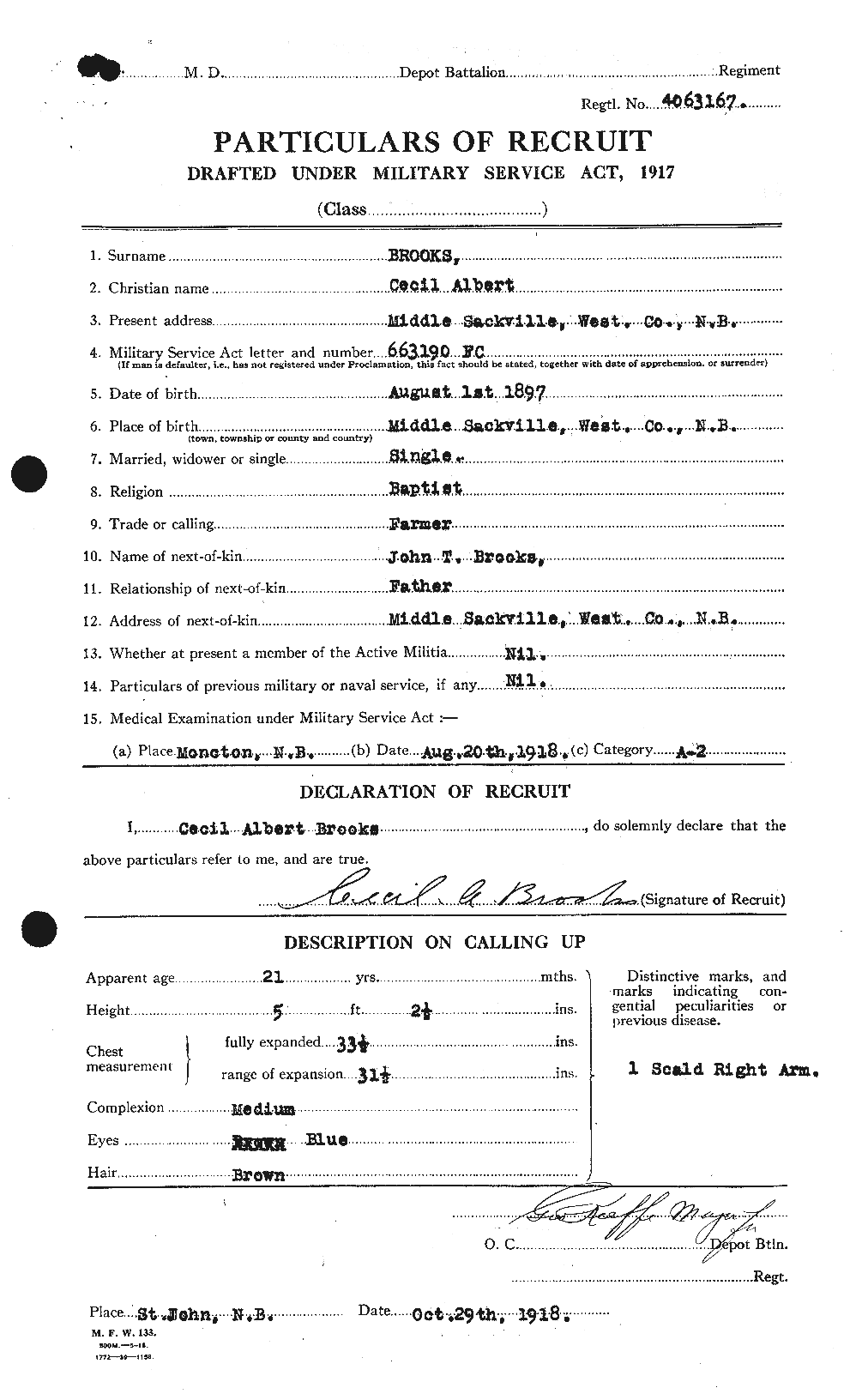 Dossiers du Personnel de la Première Guerre mondiale - CEC 261511a