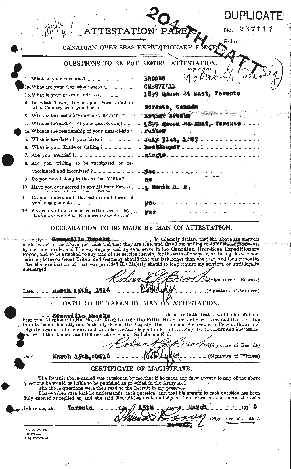 Personnel Records of the First World War - CEF 261673a