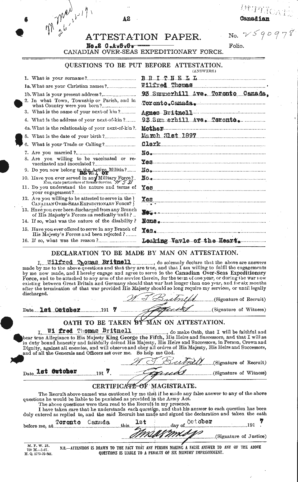 Personnel Records of the First World War - CEF 261812a