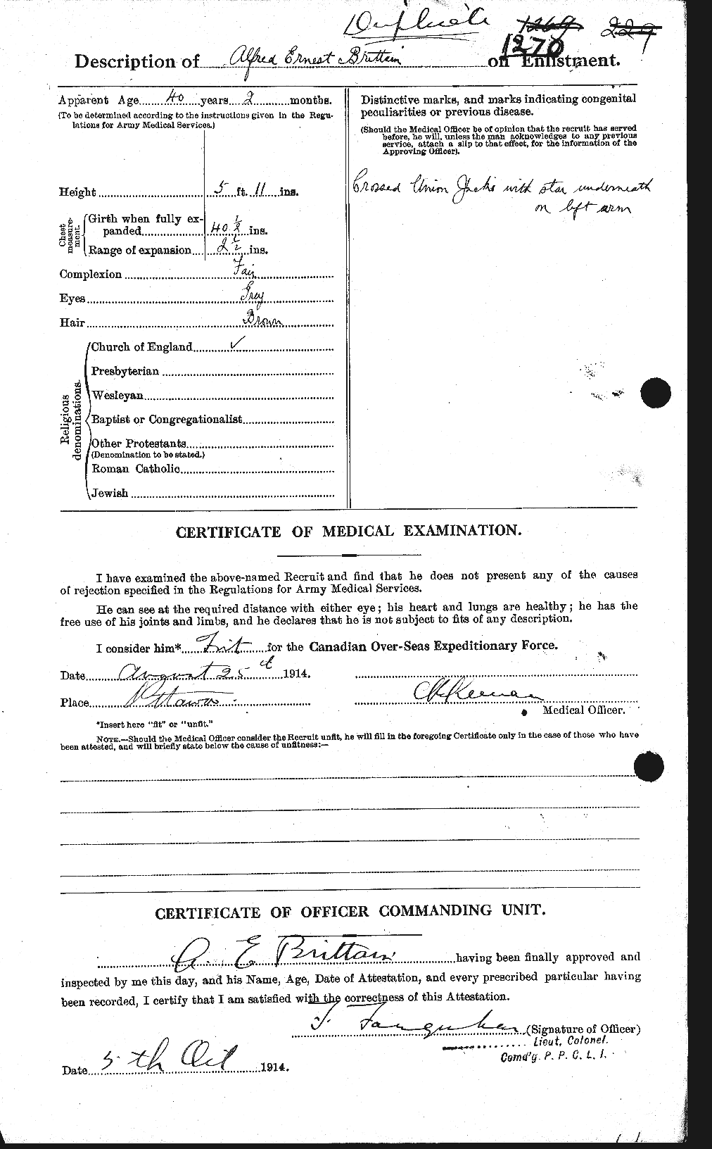 Dossiers du Personnel de la Première Guerre mondiale - CEC 261834b