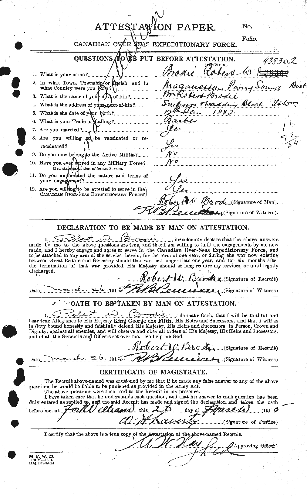 Personnel Records of the First World War - CEF 262012a
