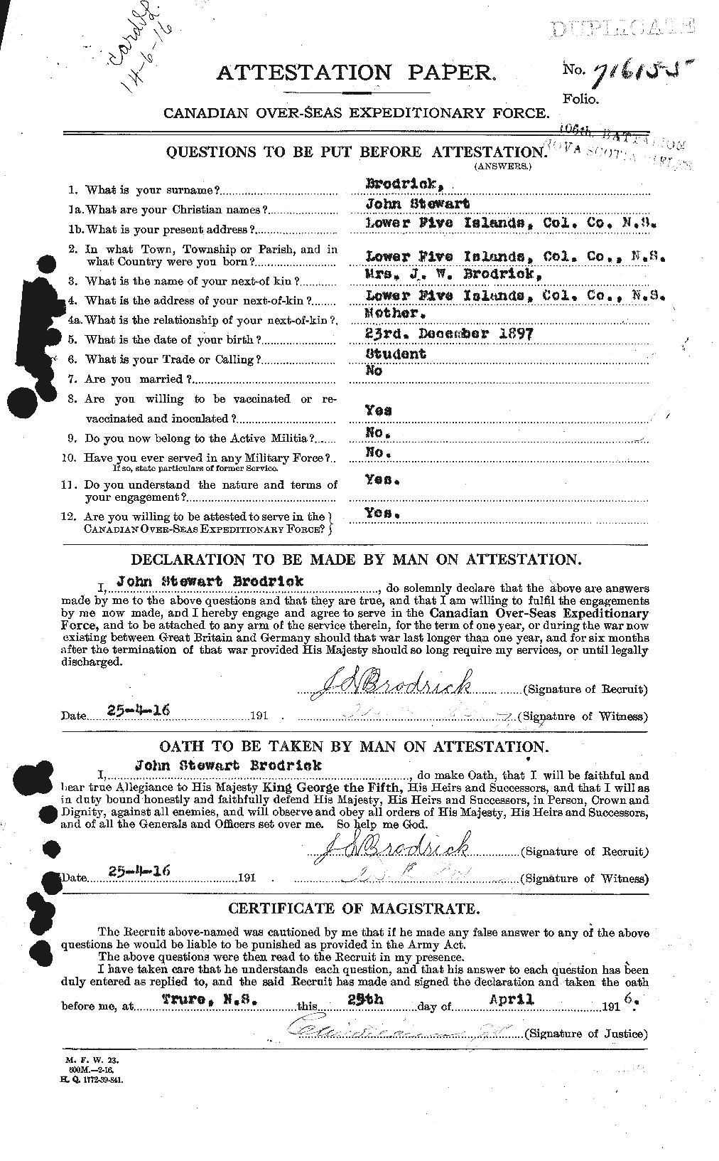 Personnel Records of the First World War - CEF 262035a