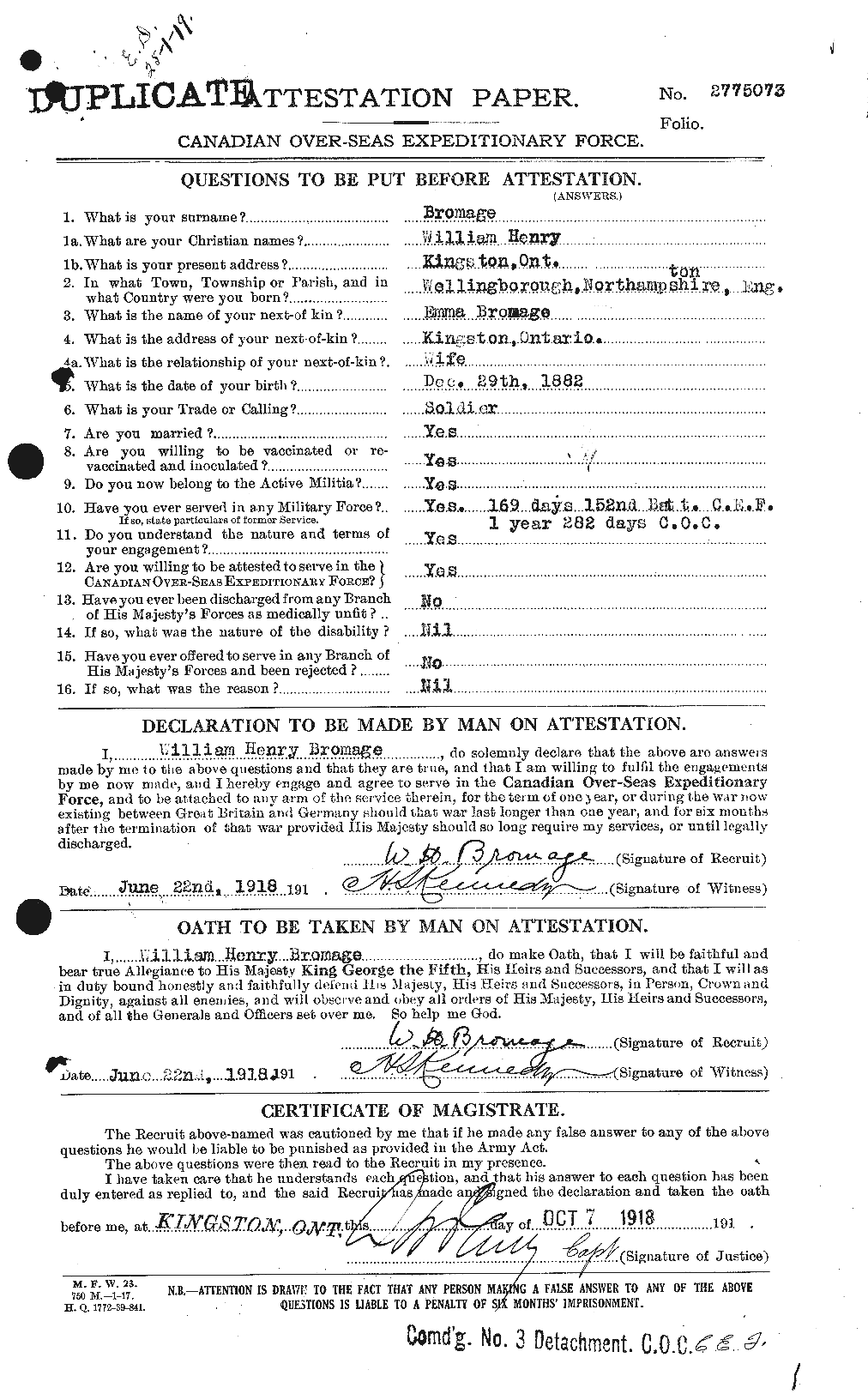 Personnel Records of the First World War - CEF 262121a