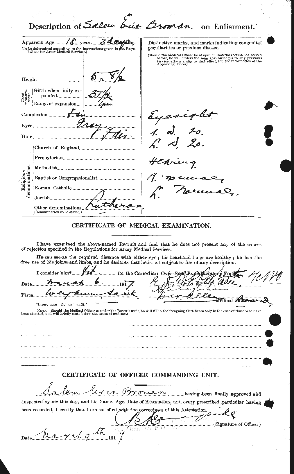 Dossiers du Personnel de la Première Guerre mondiale - CEC 262124b