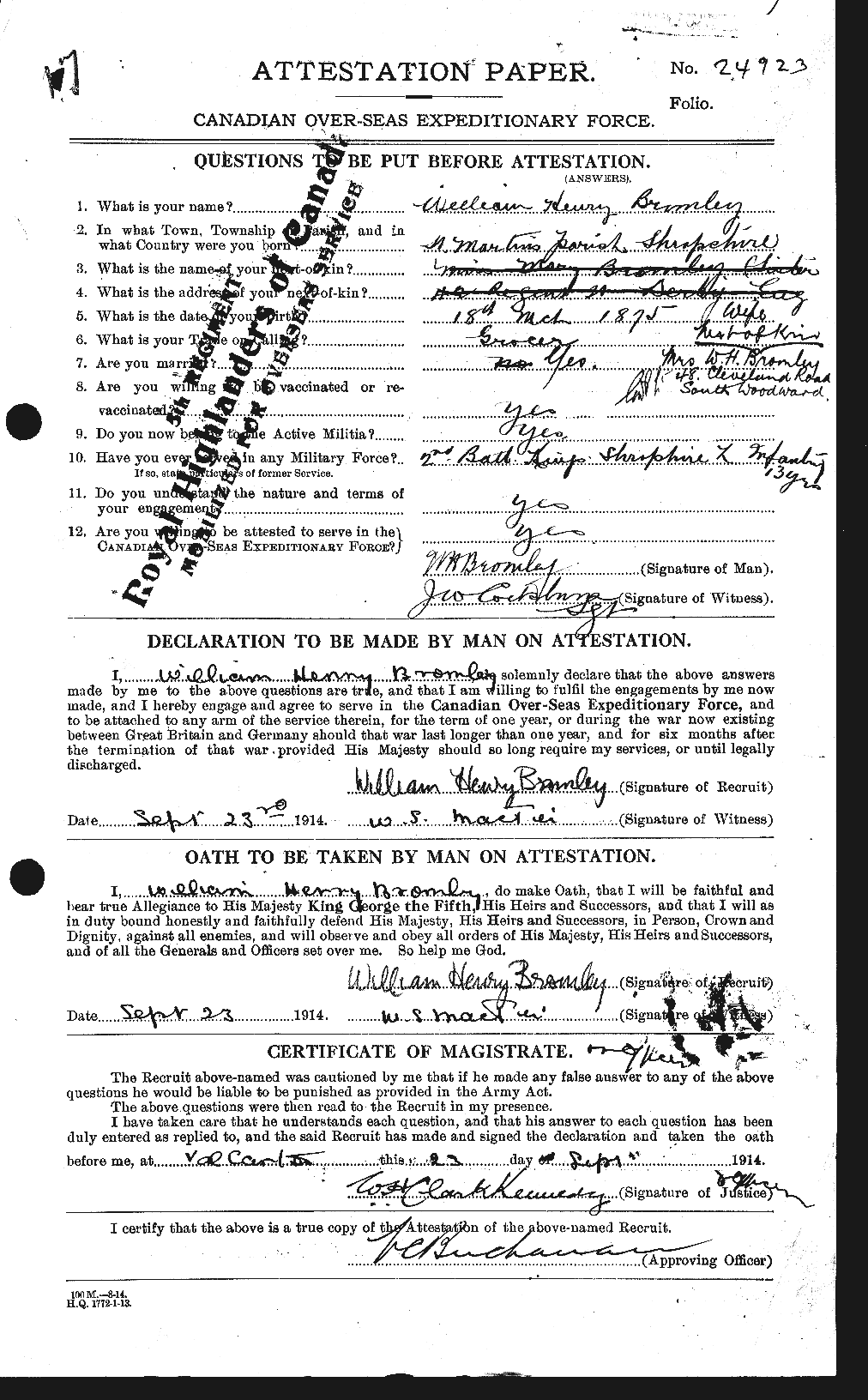 Personnel Records of the First World War - CEF 262191a