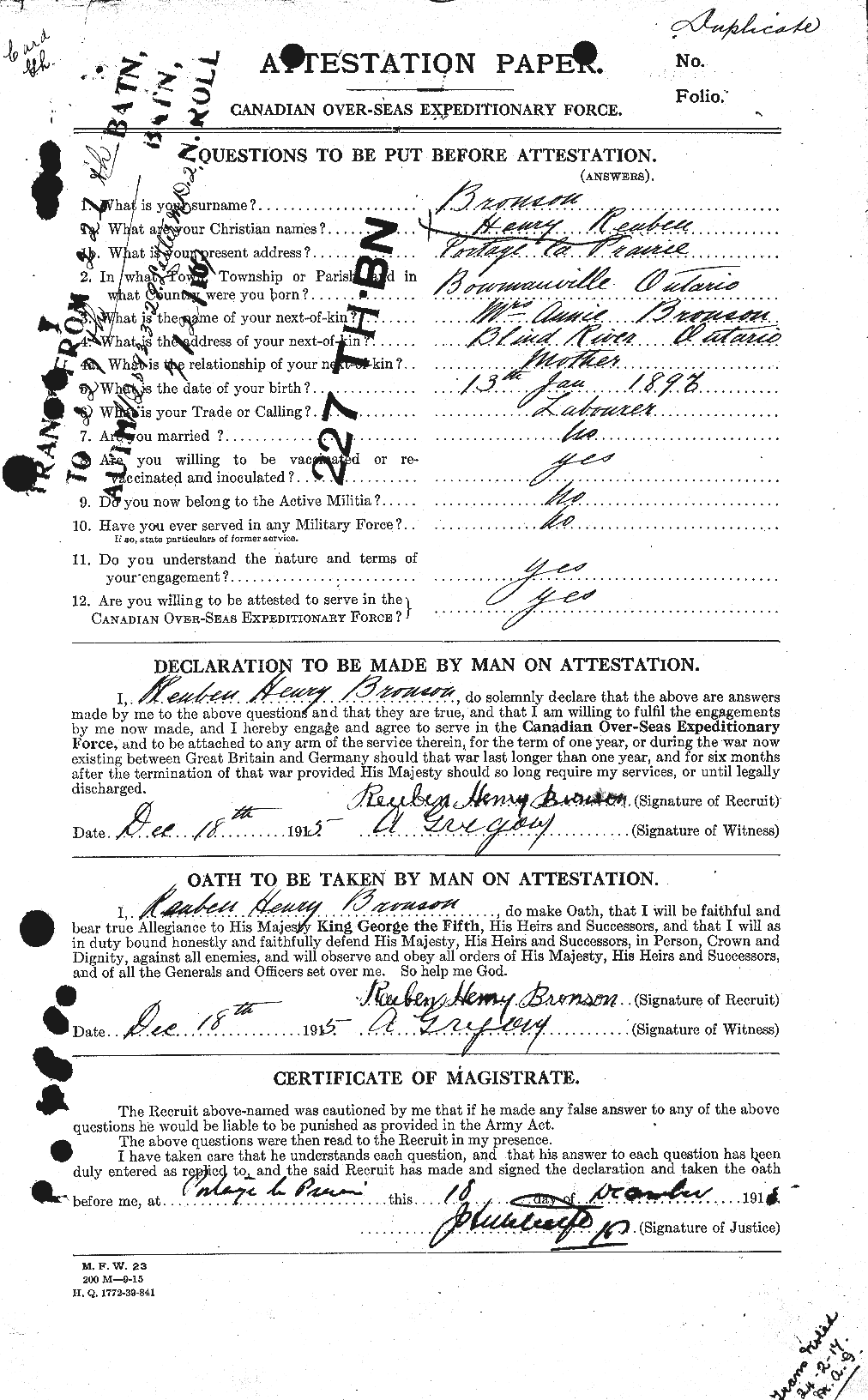Personnel Records of the First World War - CEF 262226a
