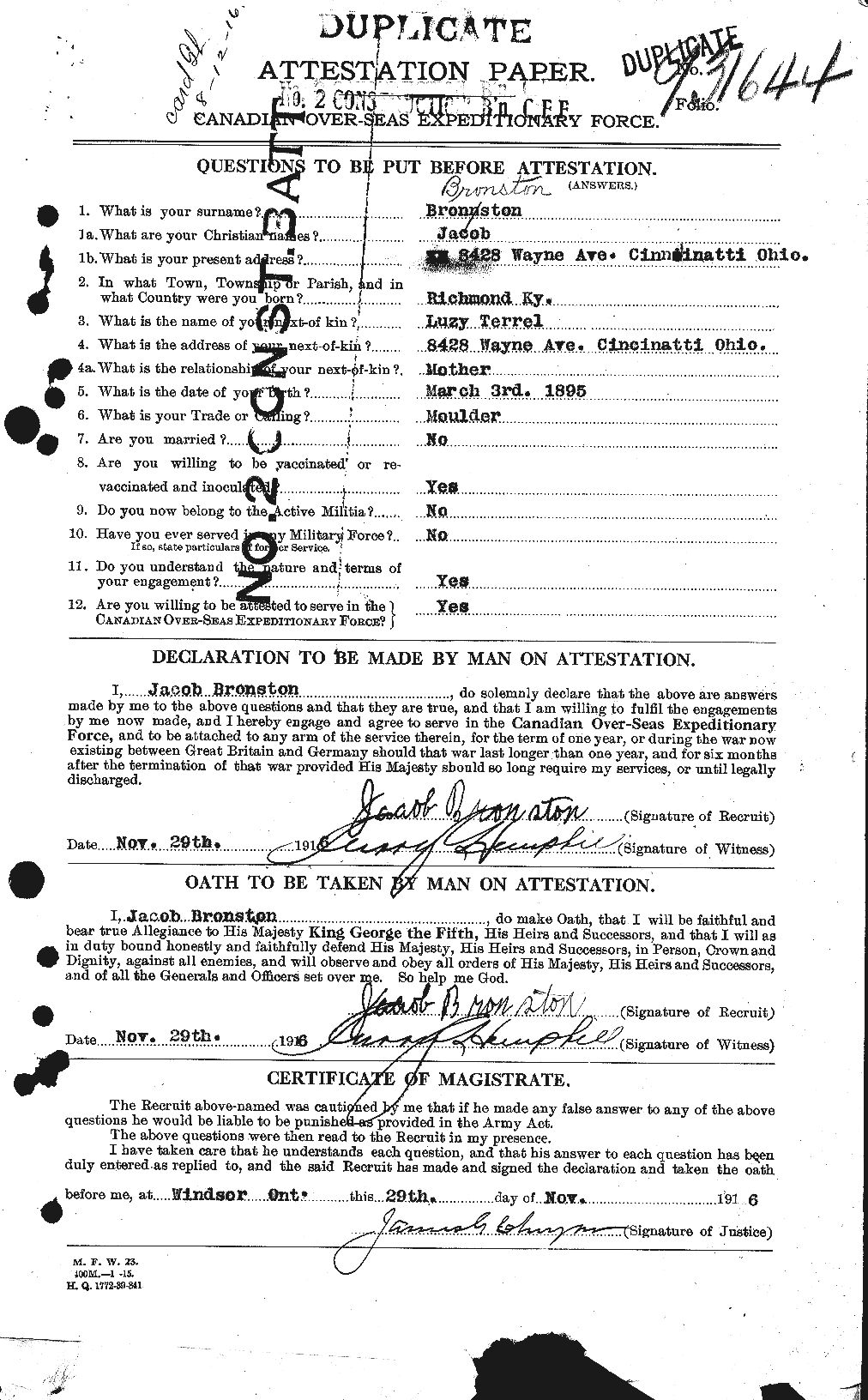Dossiers du Personnel de la Première Guerre mondiale - CEC 262235a