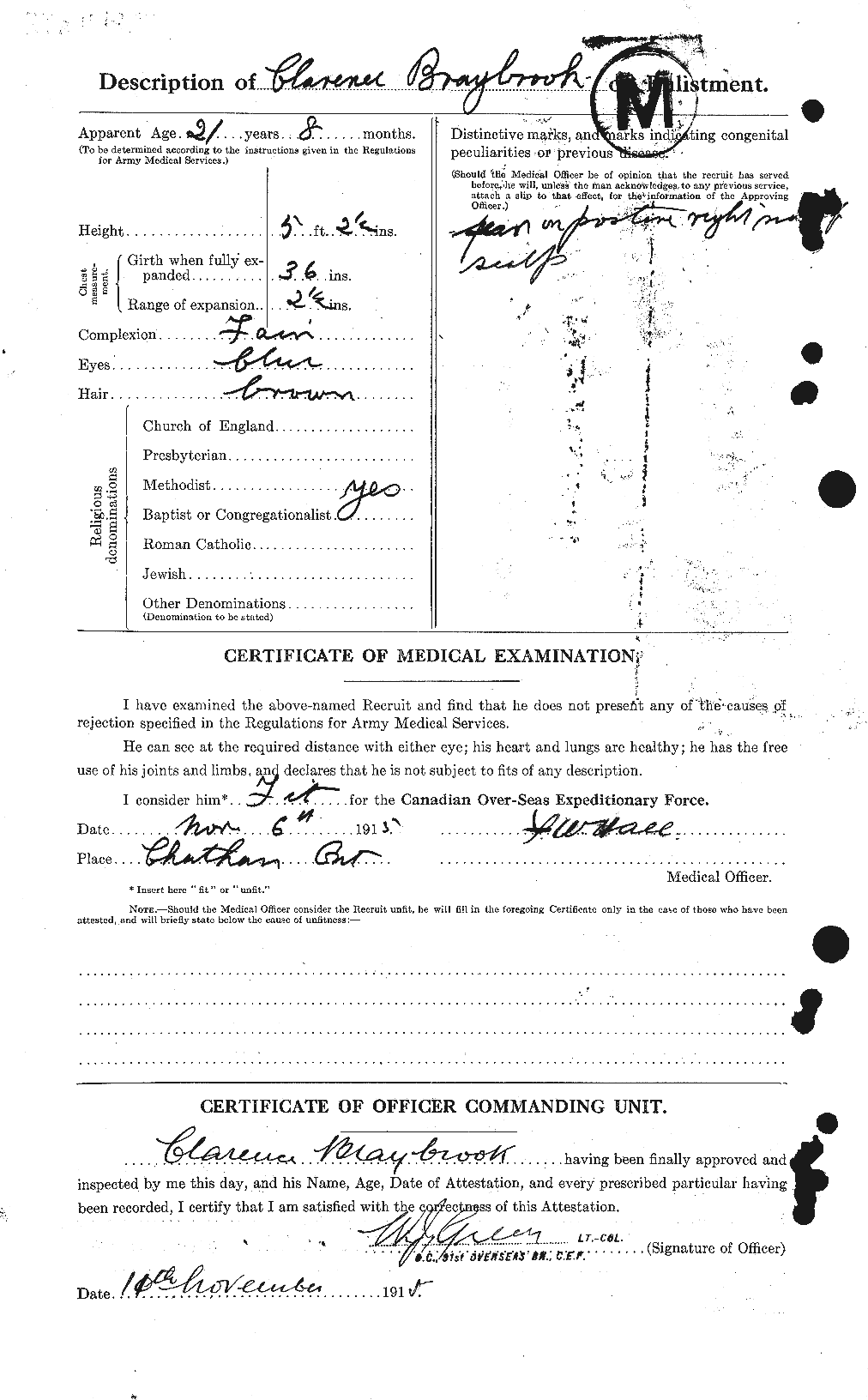 Dossiers du Personnel de la Première Guerre mondiale - CEC 262354b