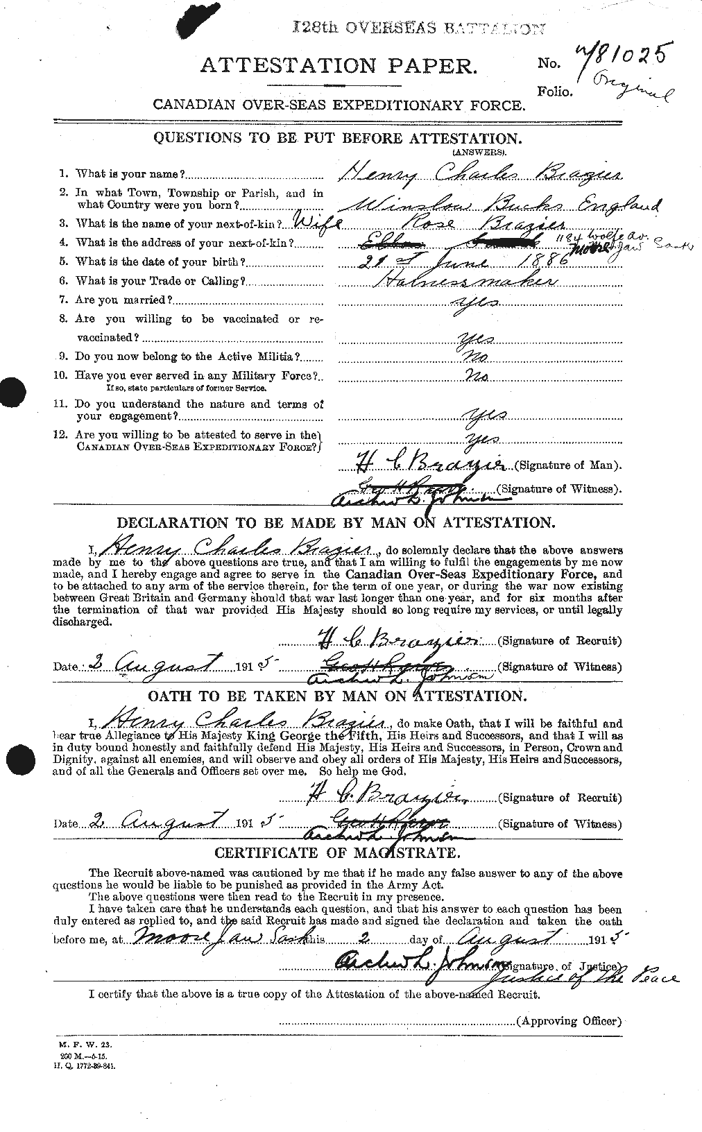 Personnel Records of the First World War - CEF 262483a