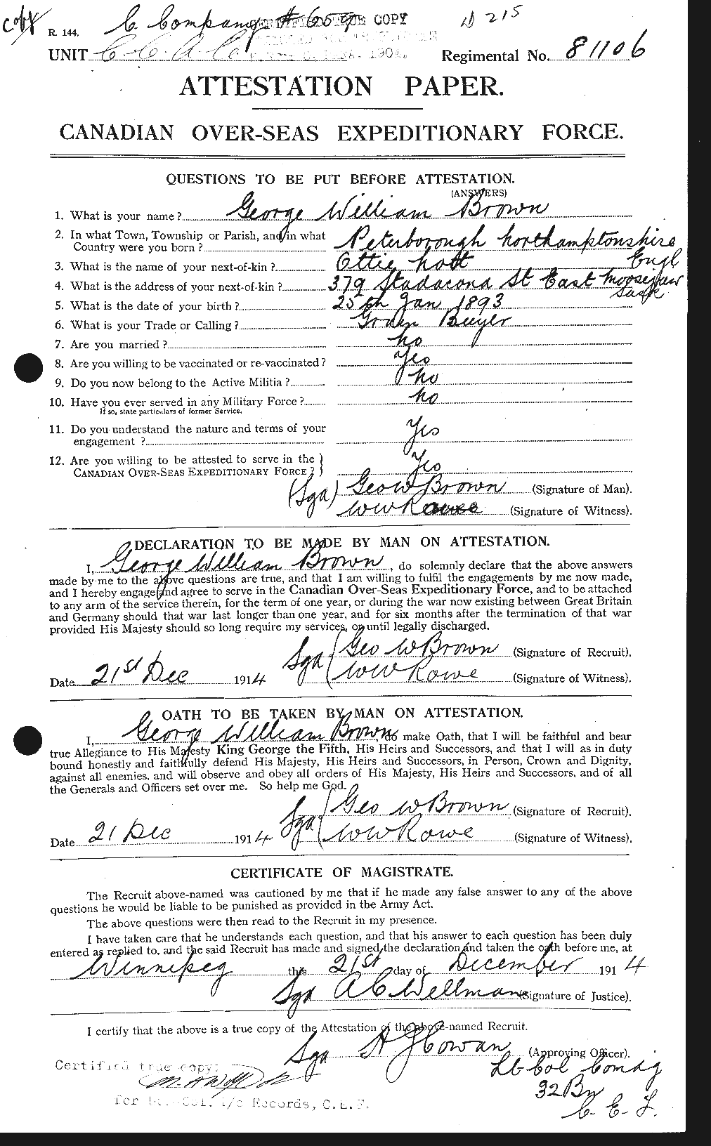 Personnel Records of the First World War - CEF 262594a