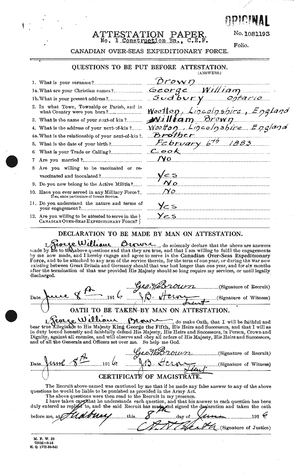 Personnel Records of the First World War - CEF 262597a