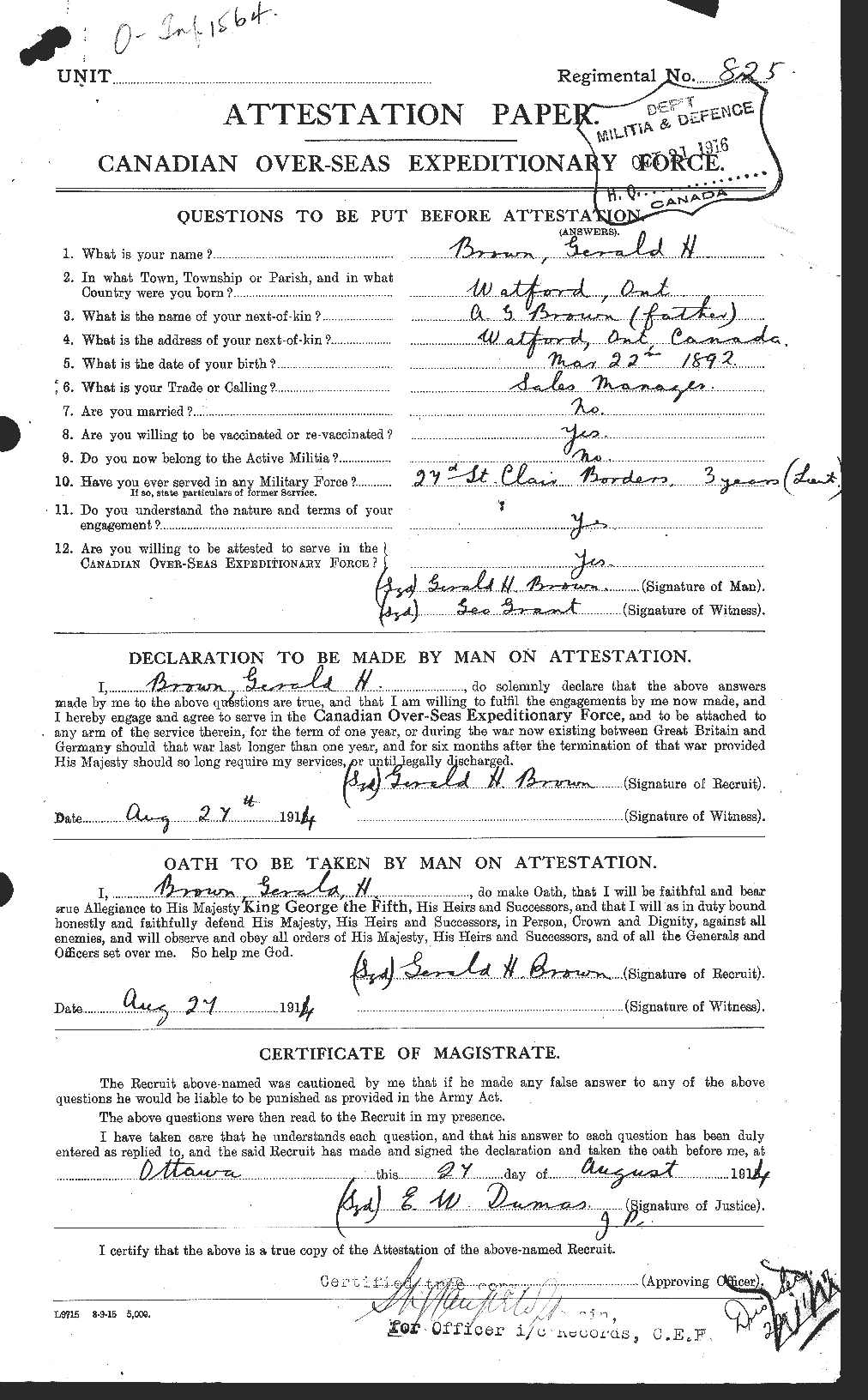 Personnel Records of the First World War - CEF 262604a
