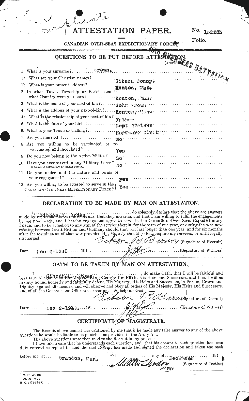 Personnel Records of the First World War - CEF 262609a