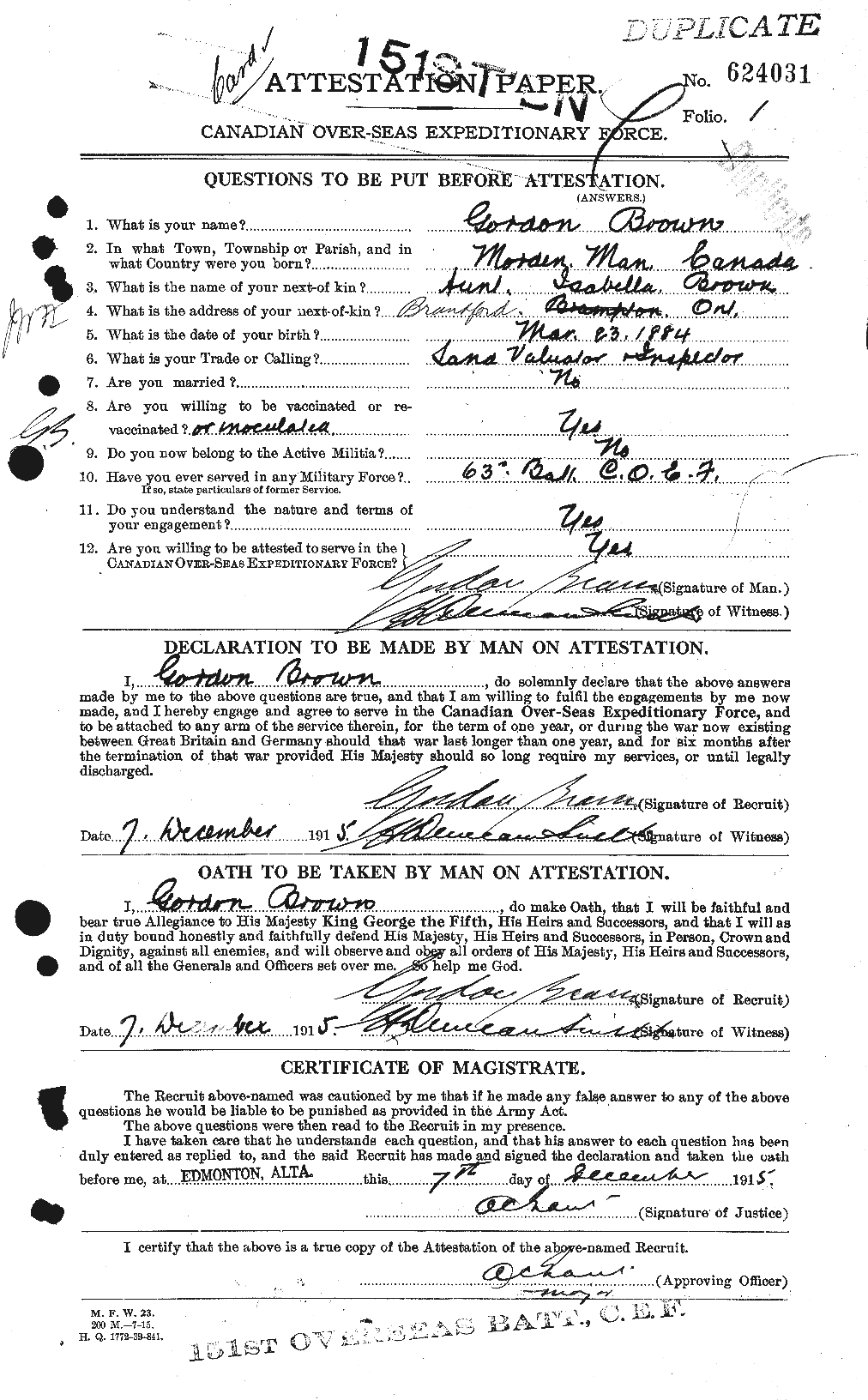 Personnel Records of the First World War - CEF 262623a