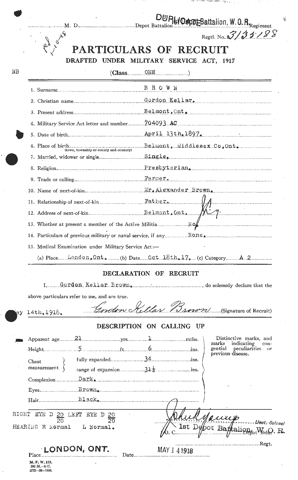 Dossiers du Personnel de la Première Guerre mondiale - CEC 262638a