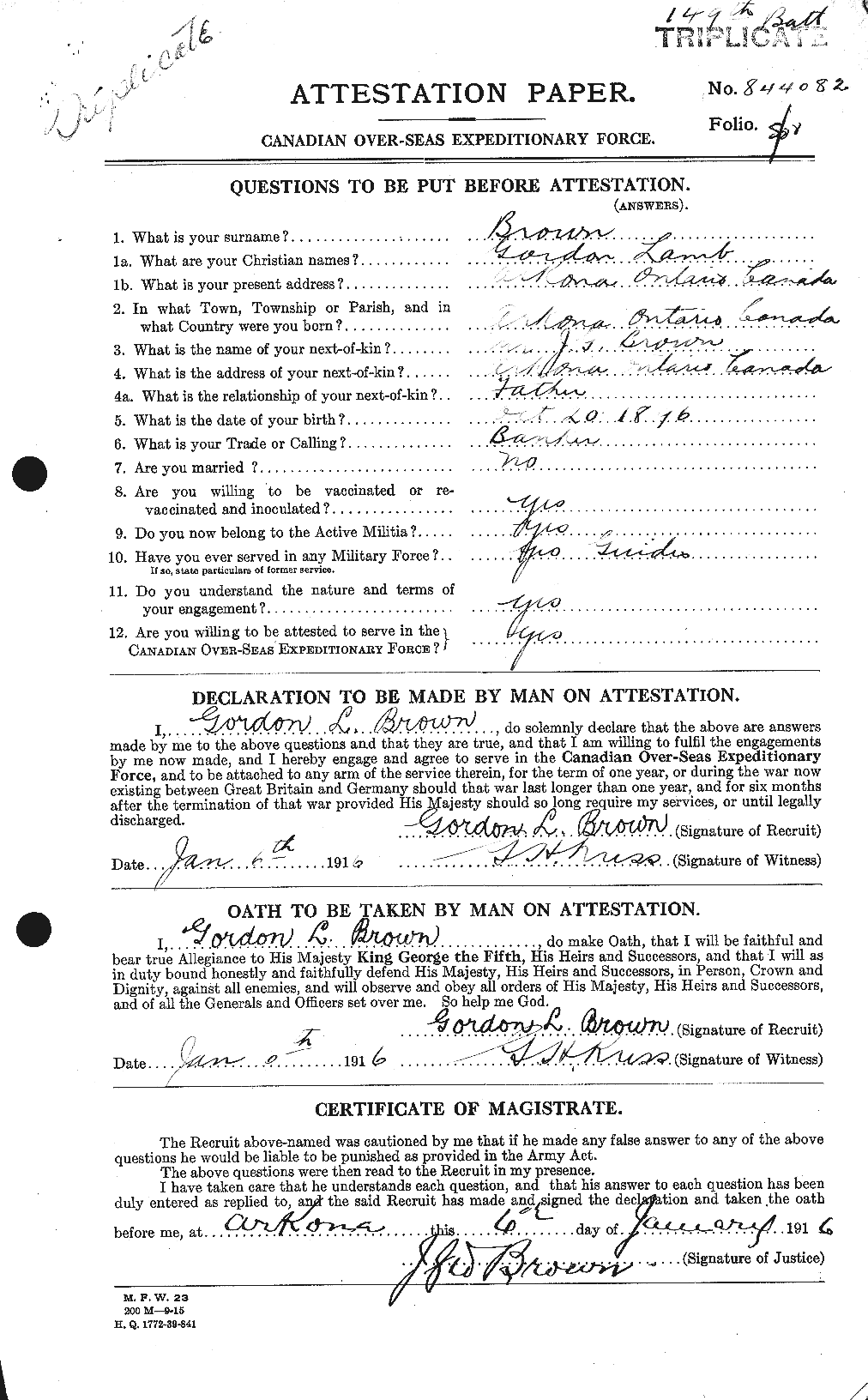 Personnel Records of the First World War - CEF 262639a