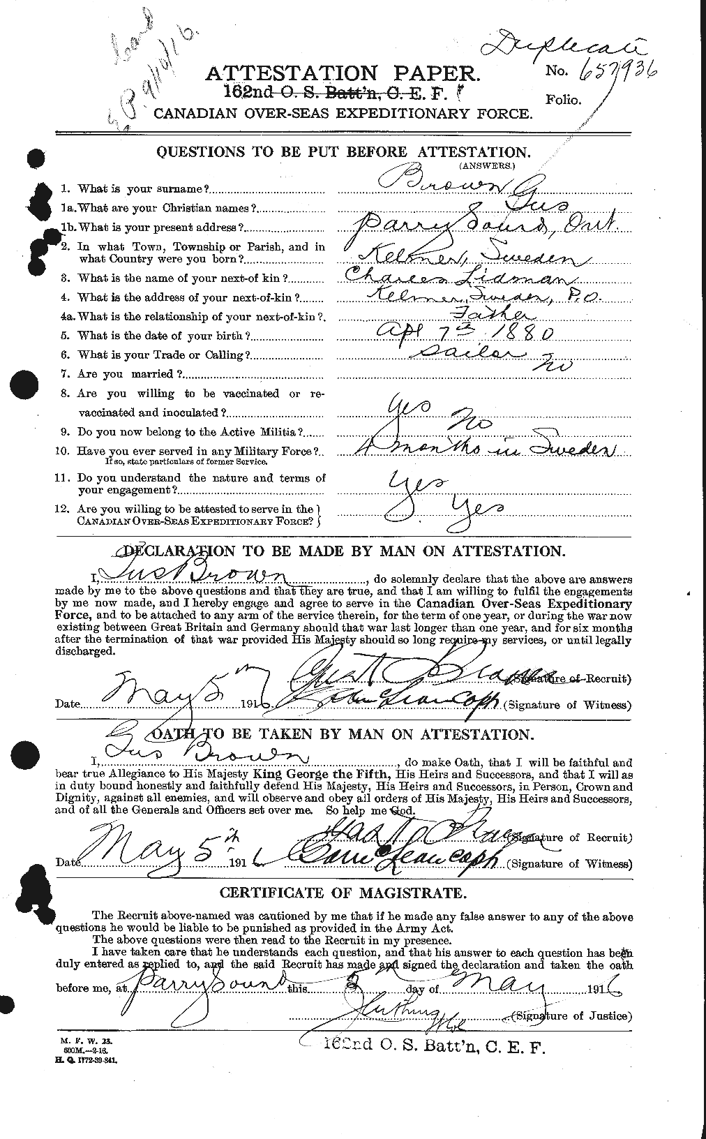 Personnel Records of the First World War - CEF 262651a