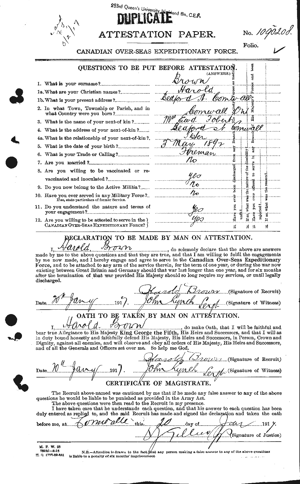 Personnel Records of the First World War - CEF 262667a