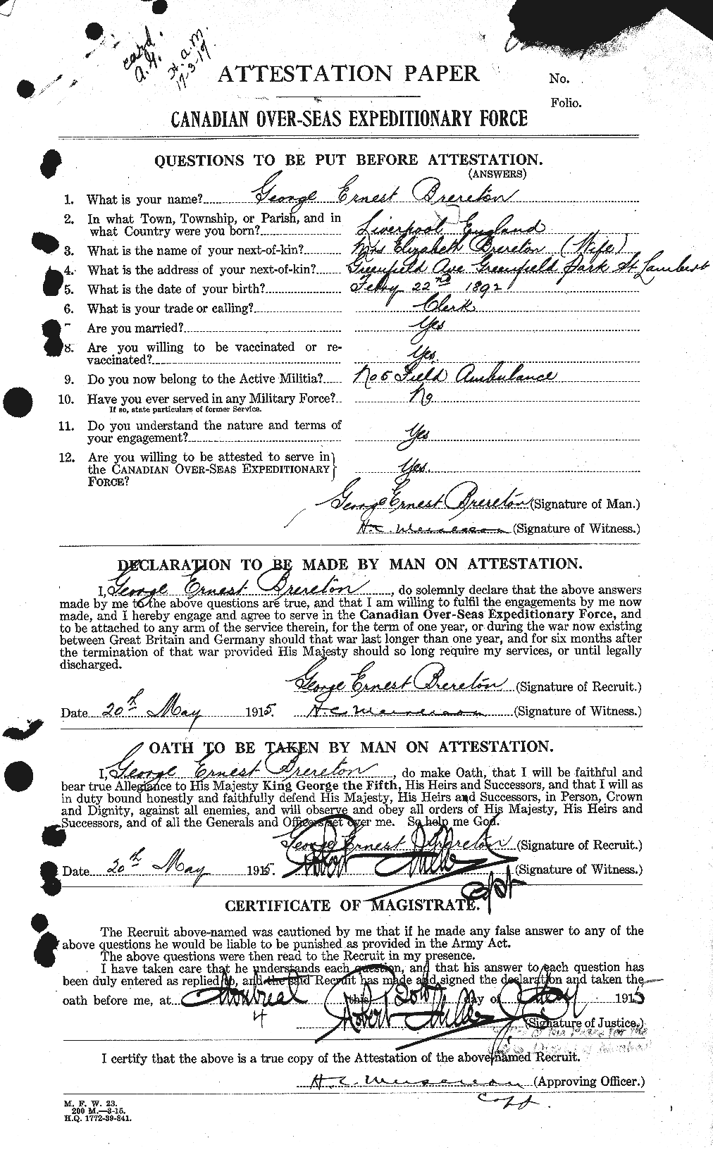 Personnel Records of the First World War - CEF 262689a