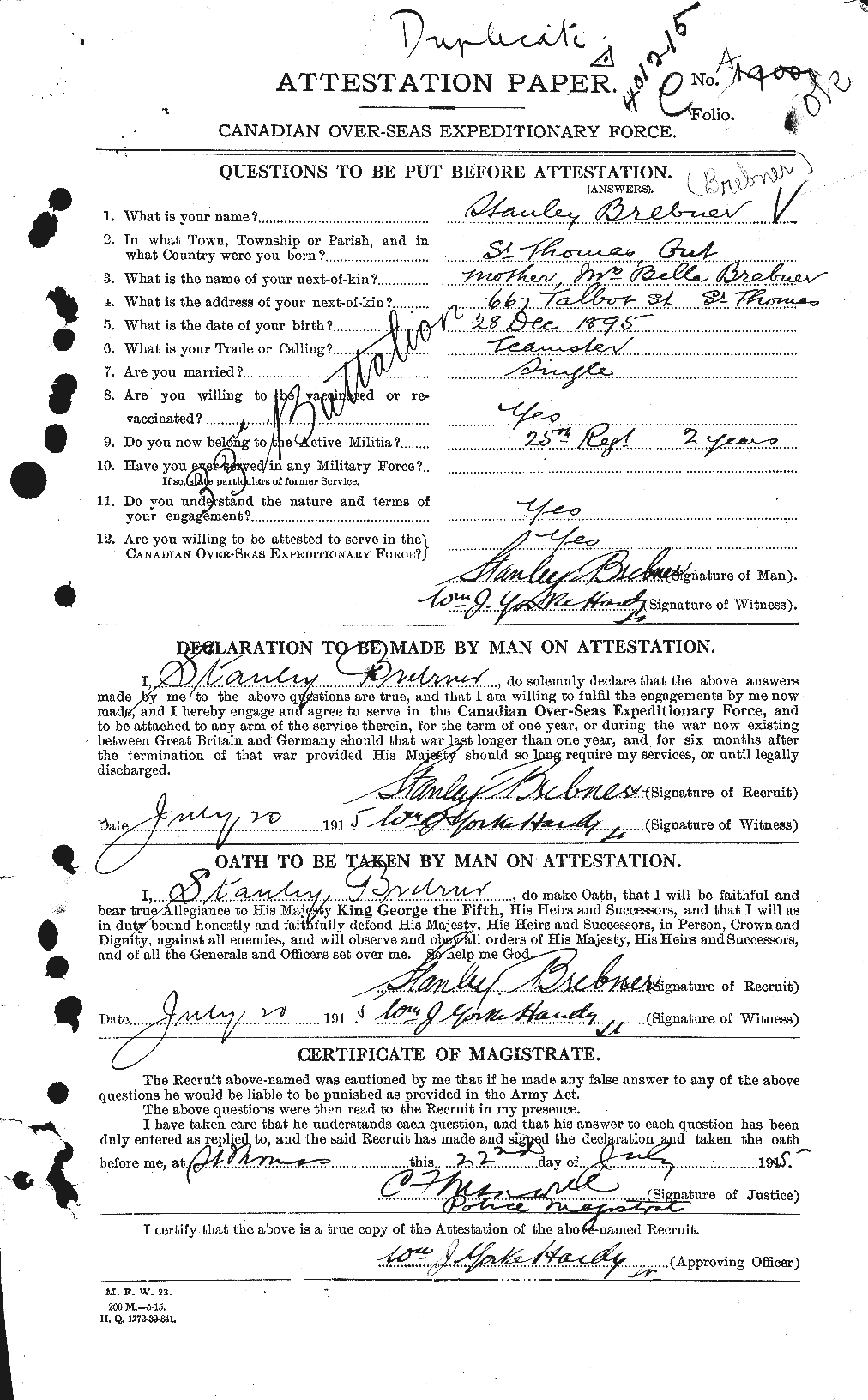 Personnel Records of the First World War - CEF 262852a
