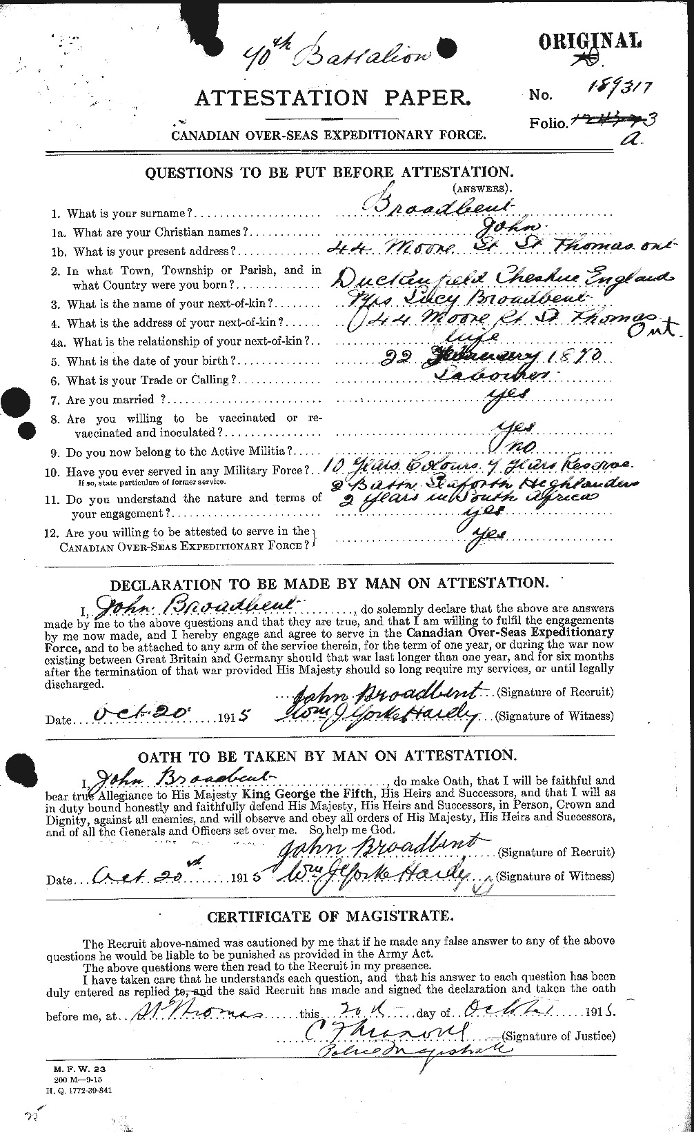Personnel Records of the First World War - CEF 262969a