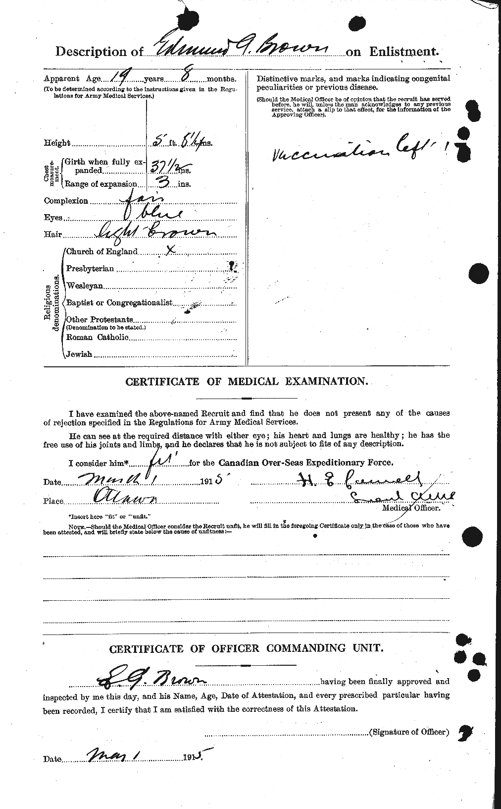 Dossiers du Personnel de la Première Guerre mondiale - CEC 263329b