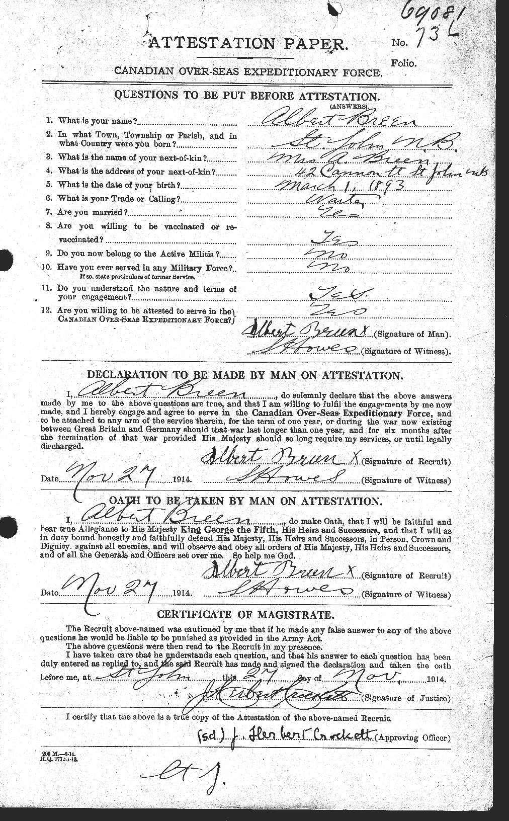 Personnel Records of the First World War - CEF 263497a