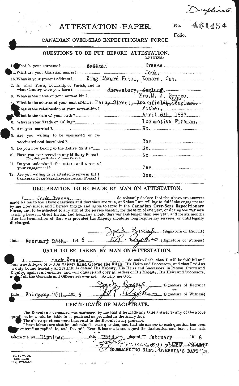 Personnel Records of the First World War - CEF 263592a