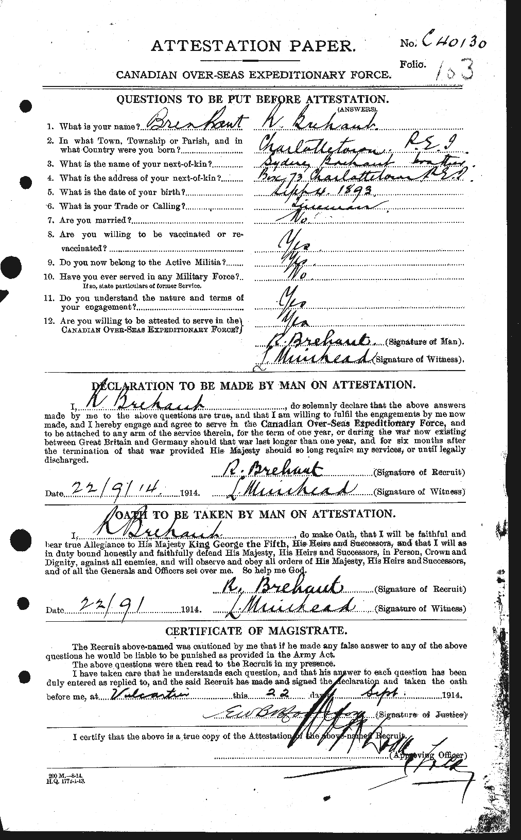 Personnel Records of the First World War - CEF 263620a