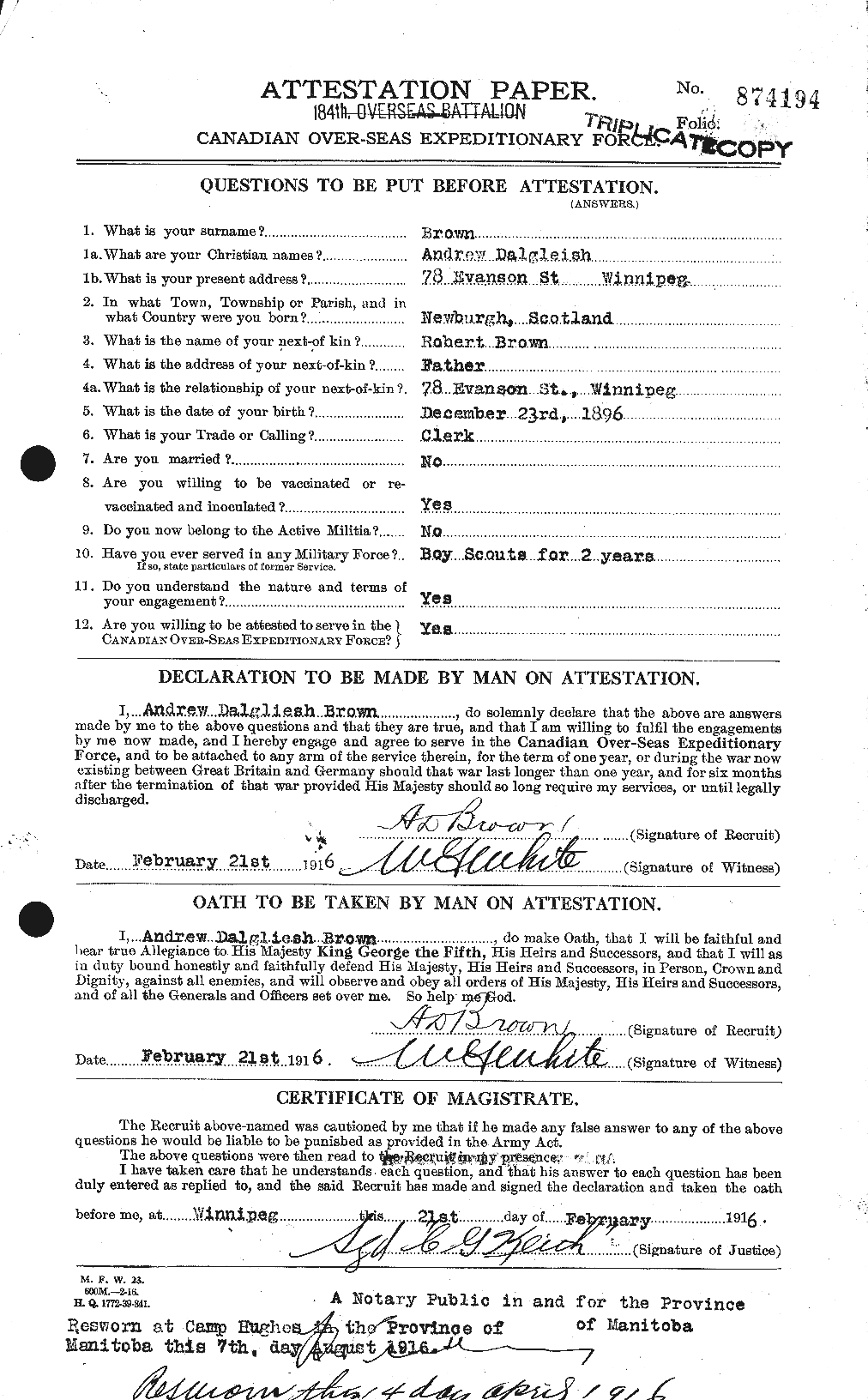 Personnel Records of the First World War - CEF 263718a