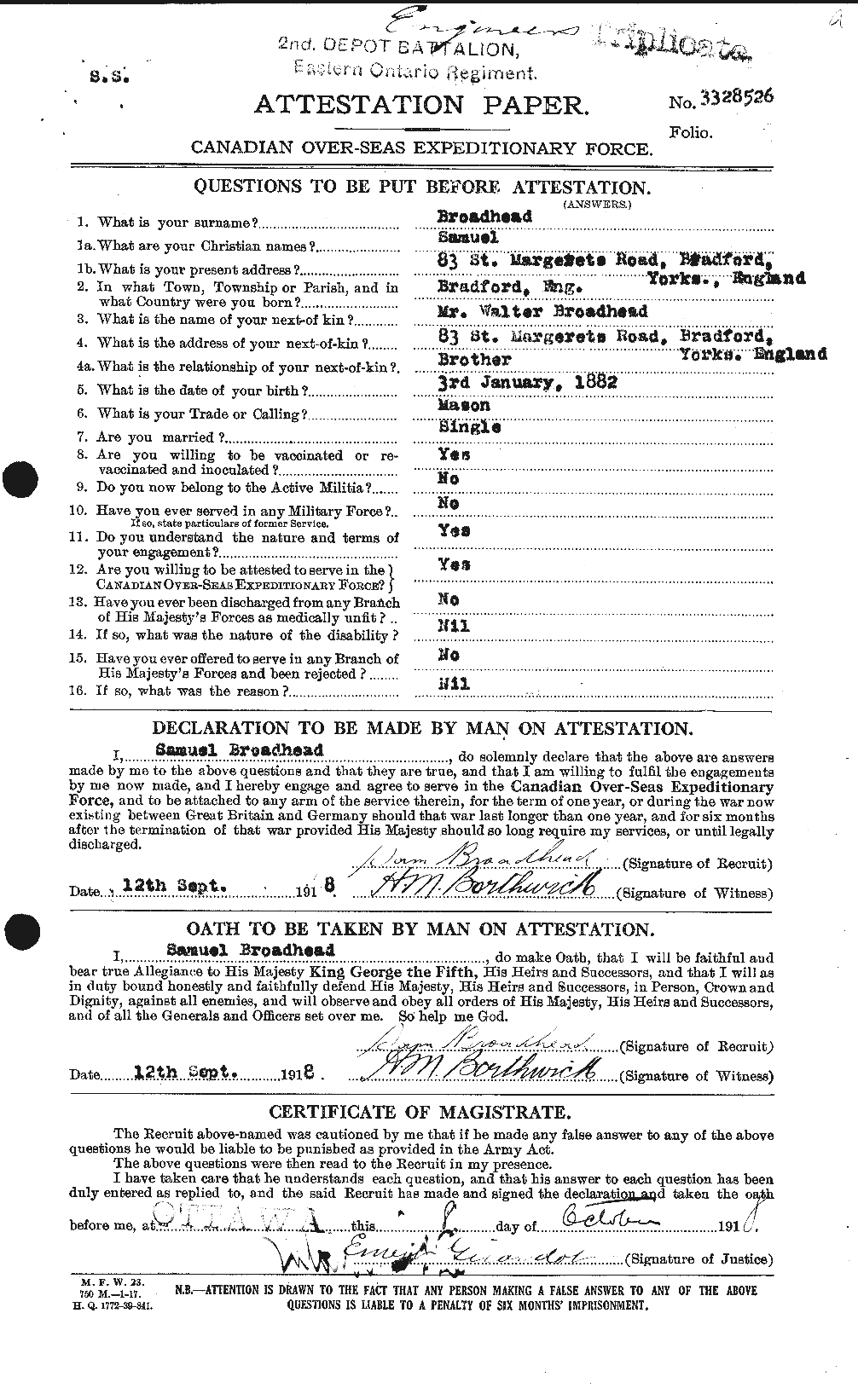 Personnel Records of the First World War - CEF 263782a
