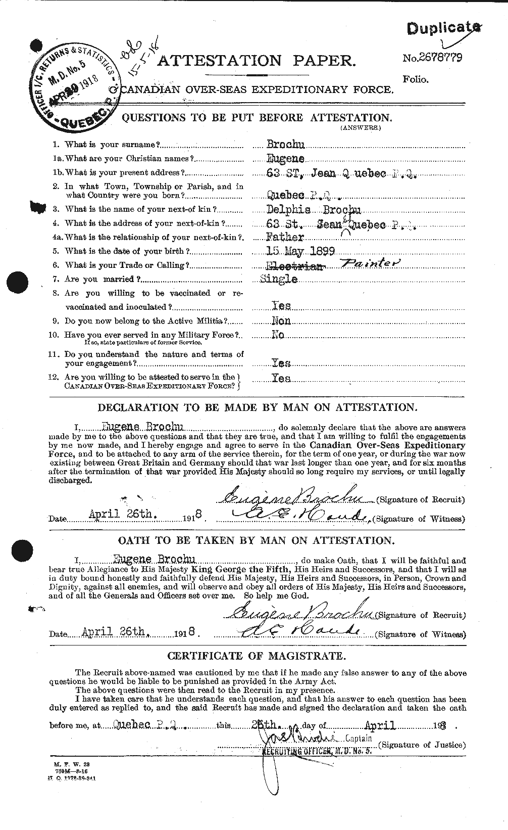 Personnel Records of the First World War - CEF 263864a