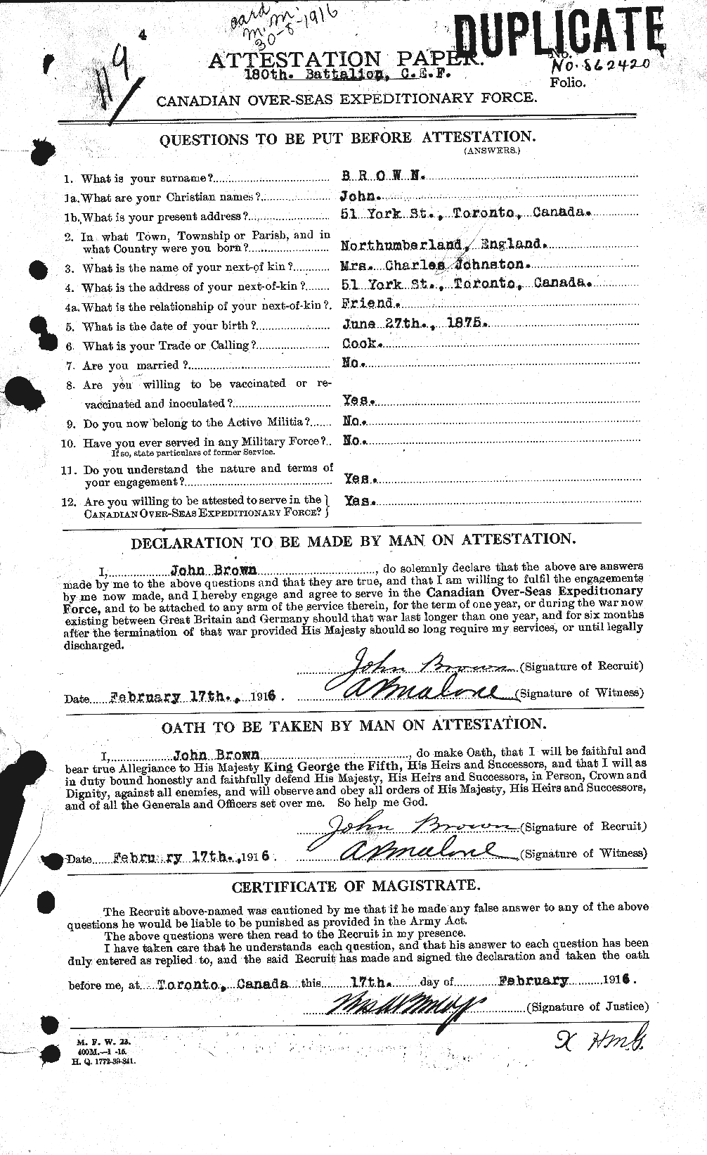 Personnel Records of the First World War - CEF 263869a