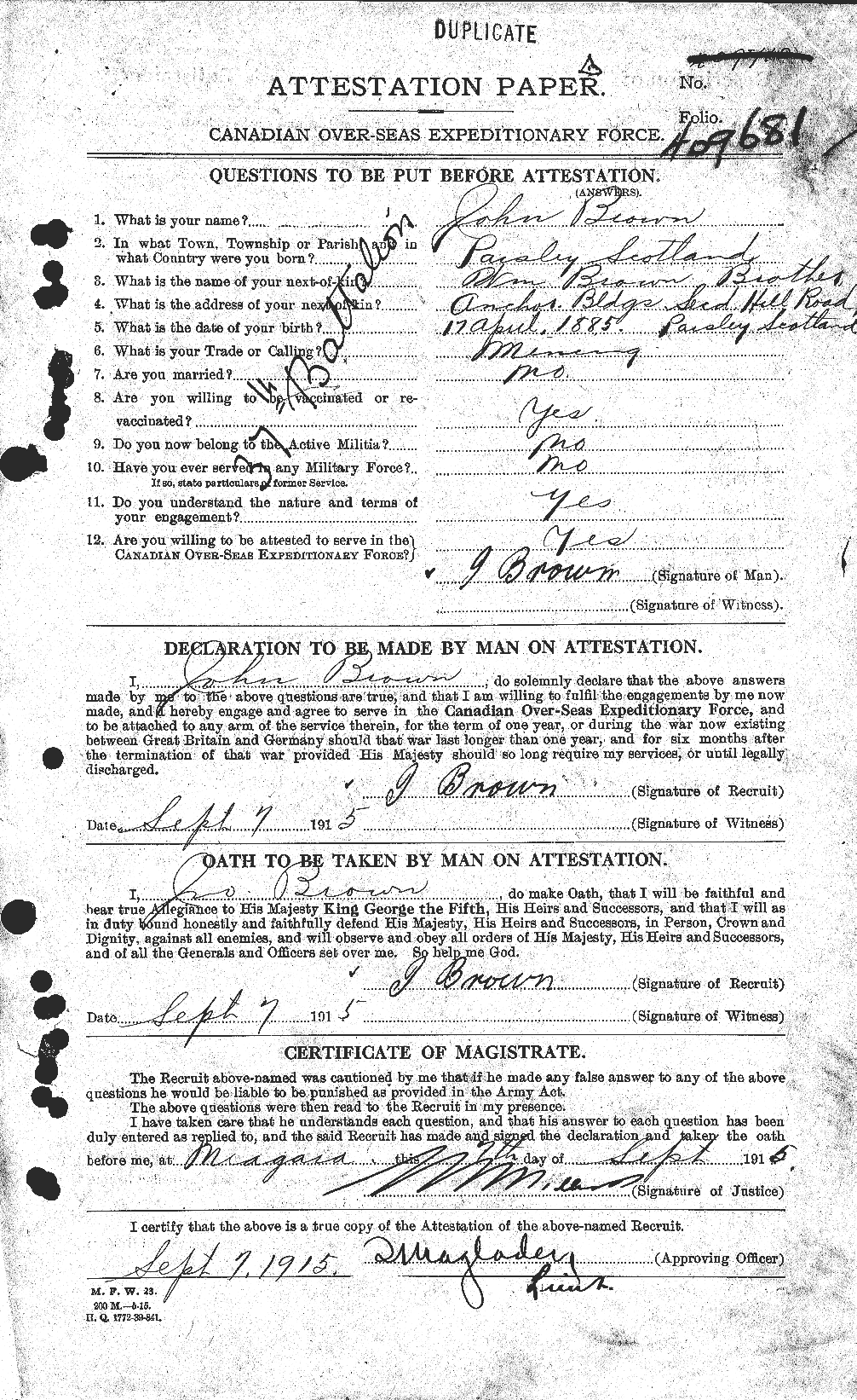Personnel Records of the First World War - CEF 263874a