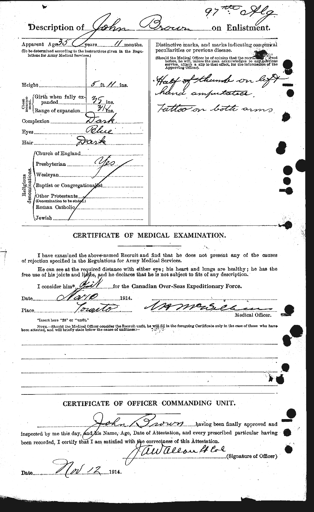 Dossiers du Personnel de la Première Guerre mondiale - CEC 263895b