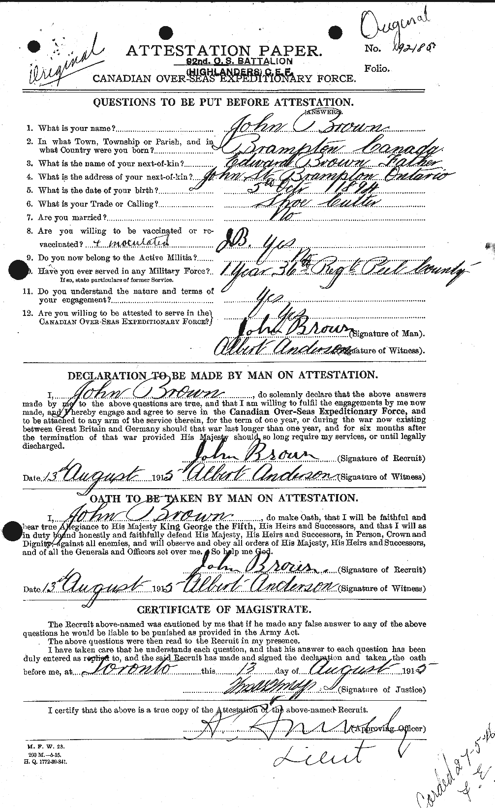 Personnel Records of the First World War - CEF 263911a