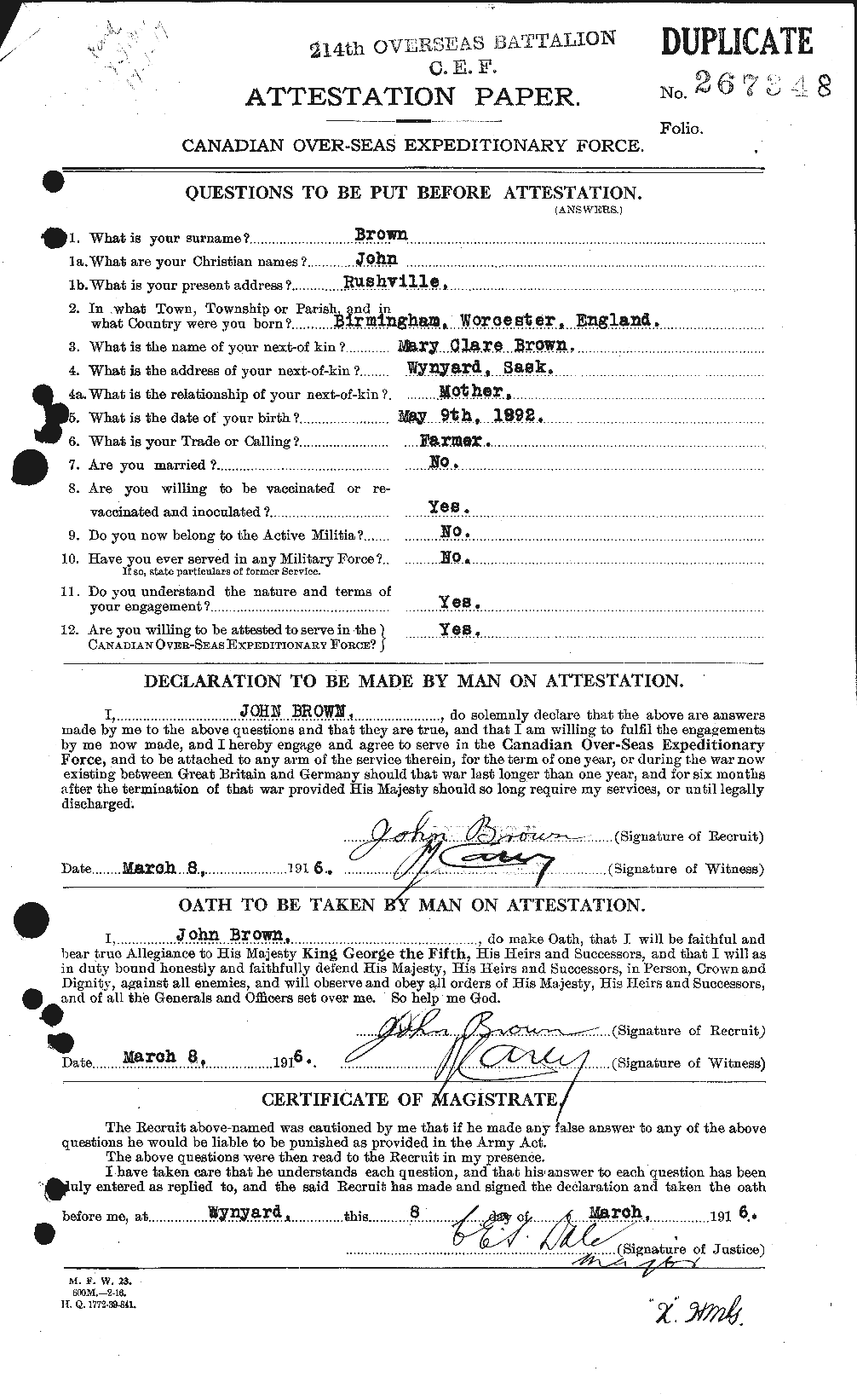 Personnel Records of the First World War - CEF 263927a