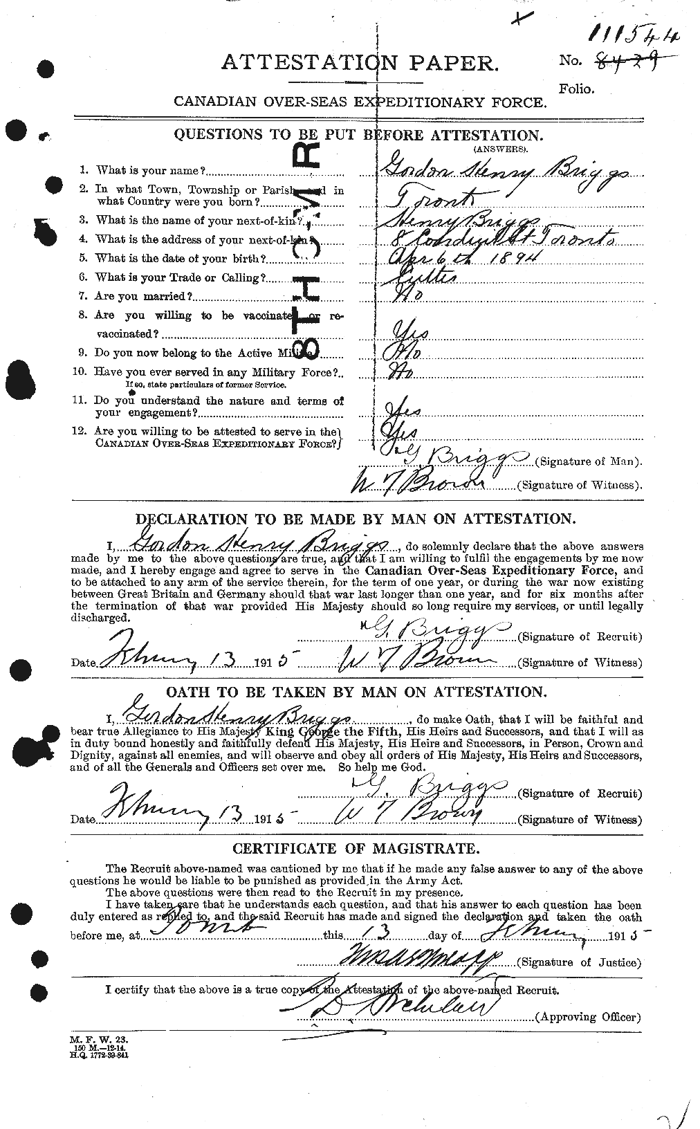 Personnel Records of the First World War - CEF 264022a