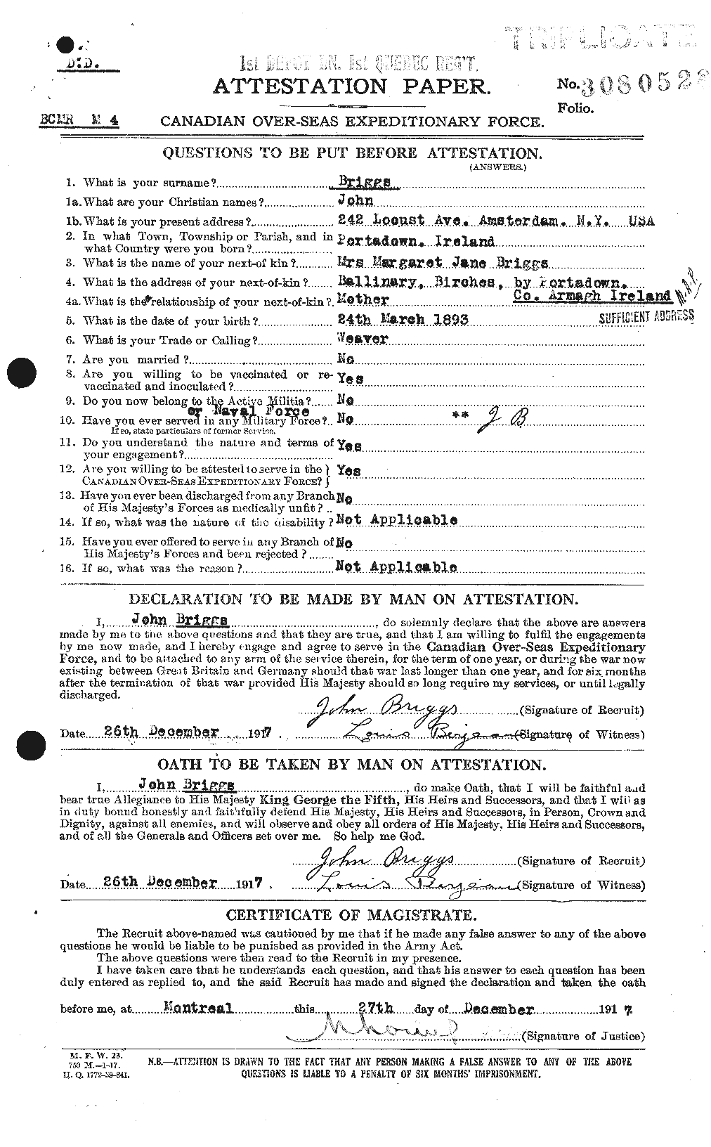 Personnel Records of the First World War - CEF 264050a